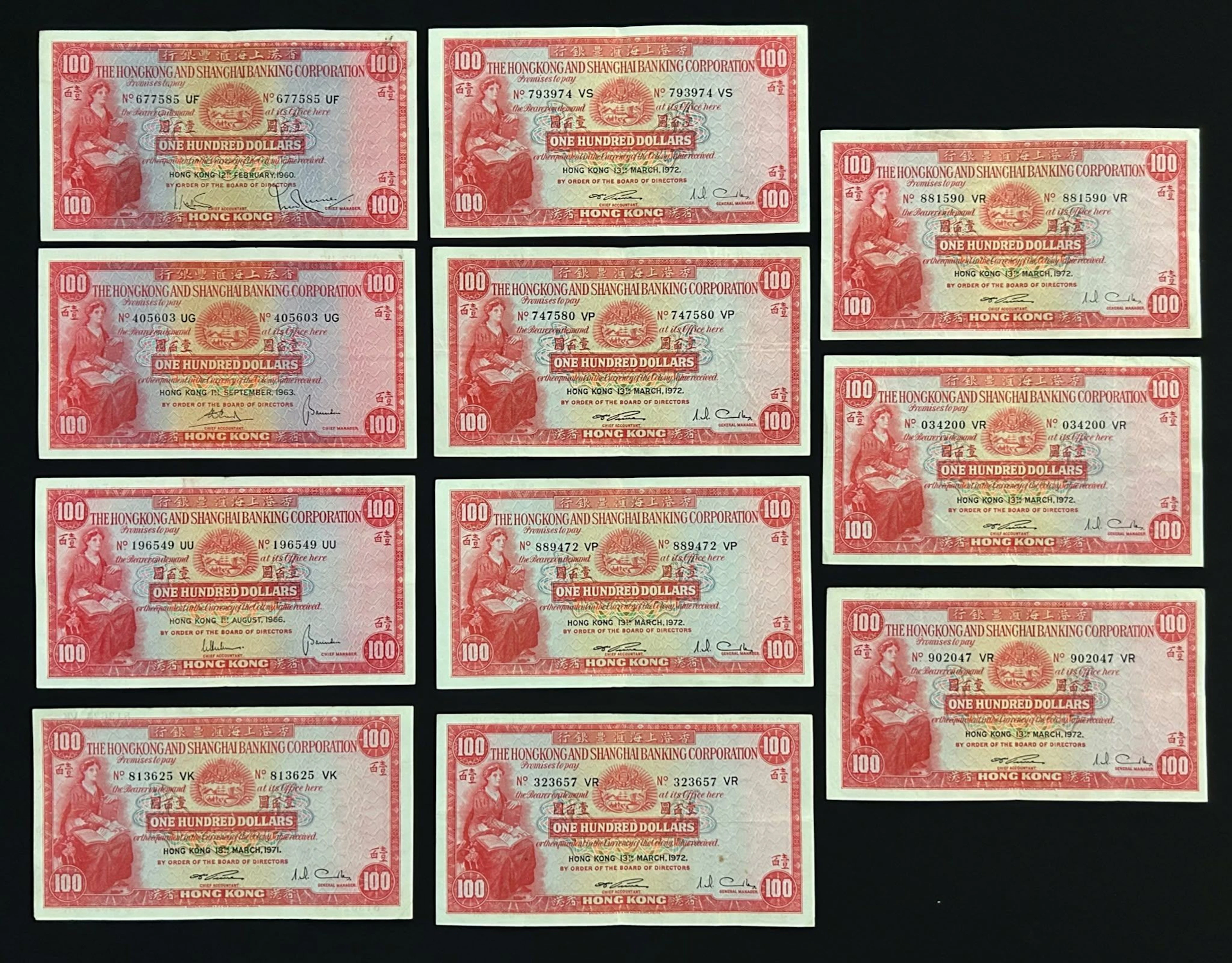HongKong & Shanghai Banking Corporation, $100 (11), including the
