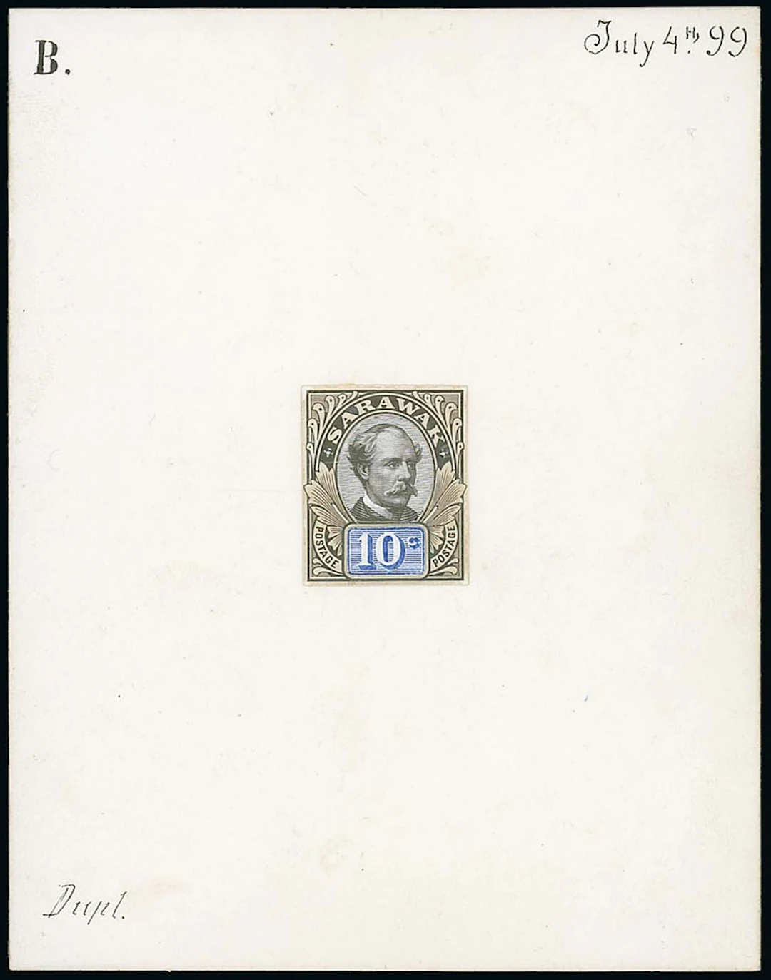 Sarawak 1899-1908 "postage postage" Issue Essays 10c. composite stamp-size