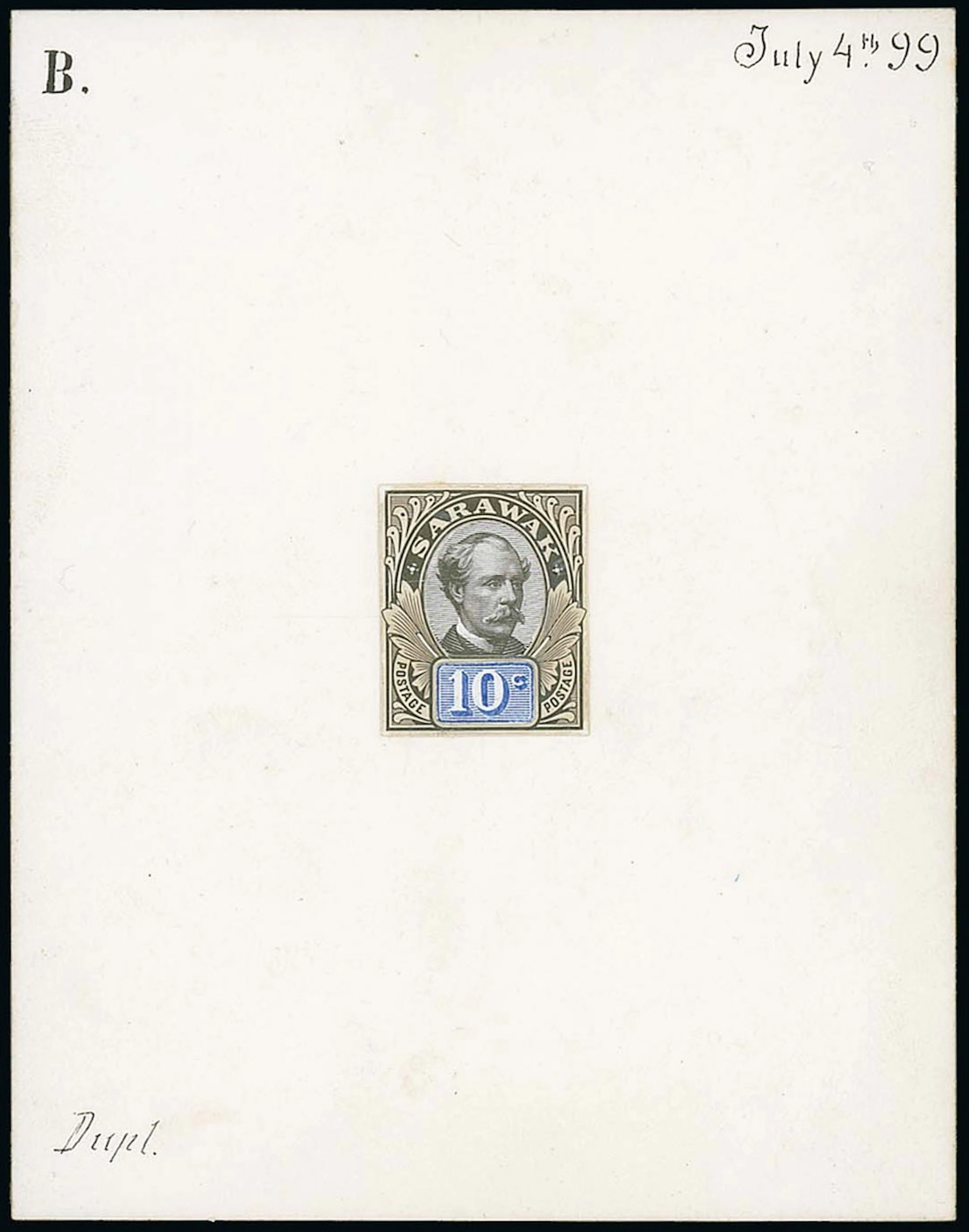 Sarawak 1899-1908 "postage postage" Issue Essays 10c. composite stamp-size