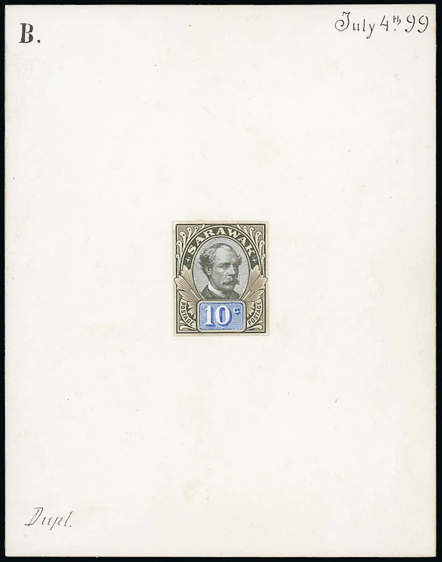 Sarawak 1899-1908 "postage postage" Issue Essays 10c. composite stamp-size