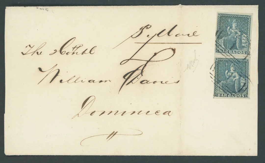 Barbados Britannia Issues Covers 1856 (12 Dec.) entire (no side flaps)