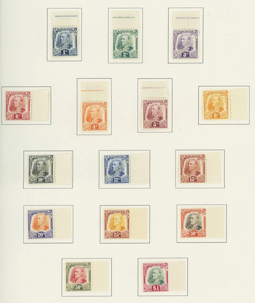 Sarawak 1932 Issue Issued Stamps 1c. to $1 set of fifteen perforated