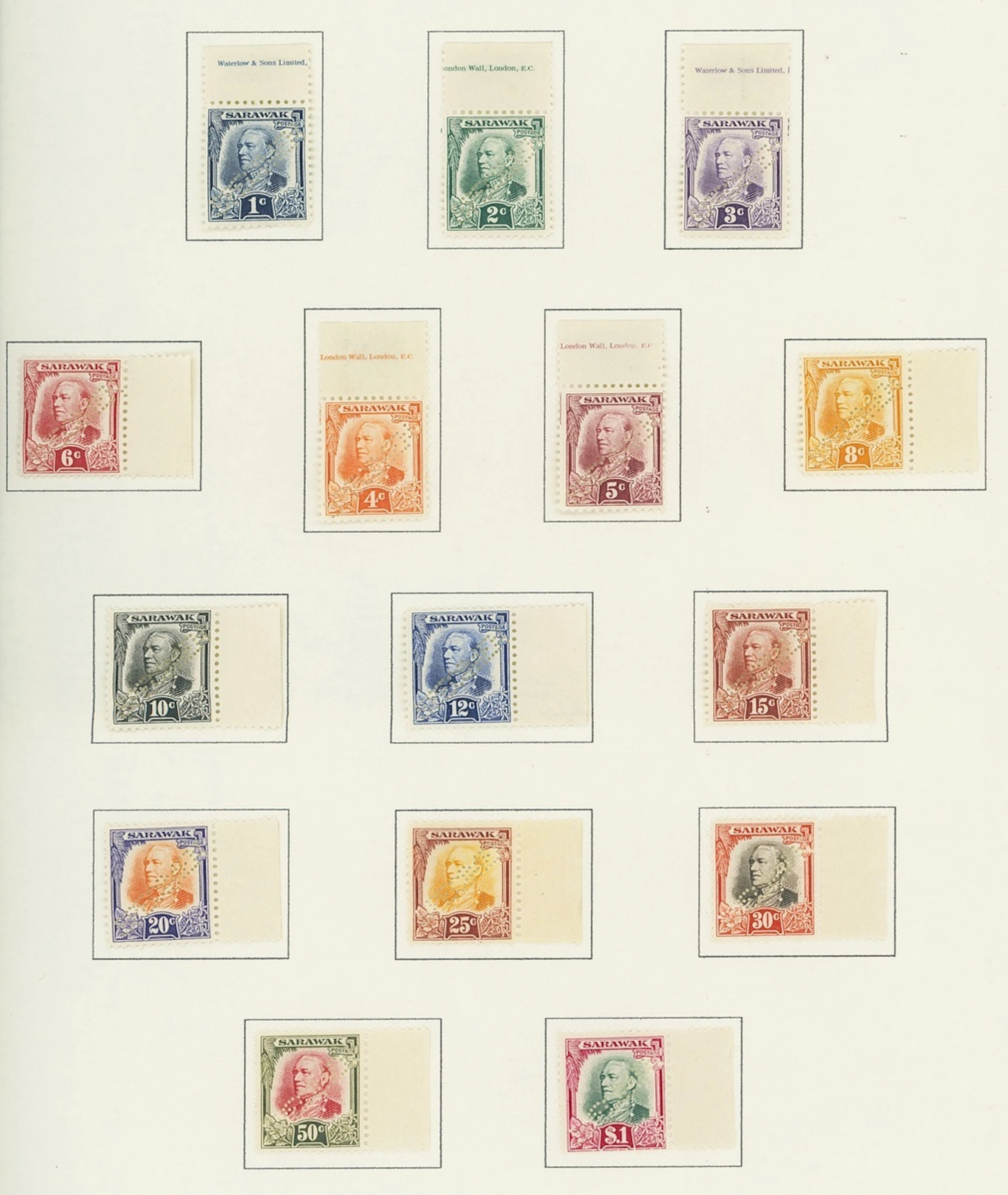 Sarawak 1932 Issue Issued Stamps 1c. to $1 set of fifteen perforated