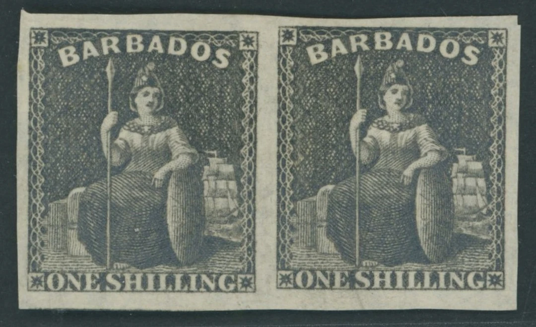 Barbados Britannia Issues 1858 (Nov.) imperf 1/- brown-black pair