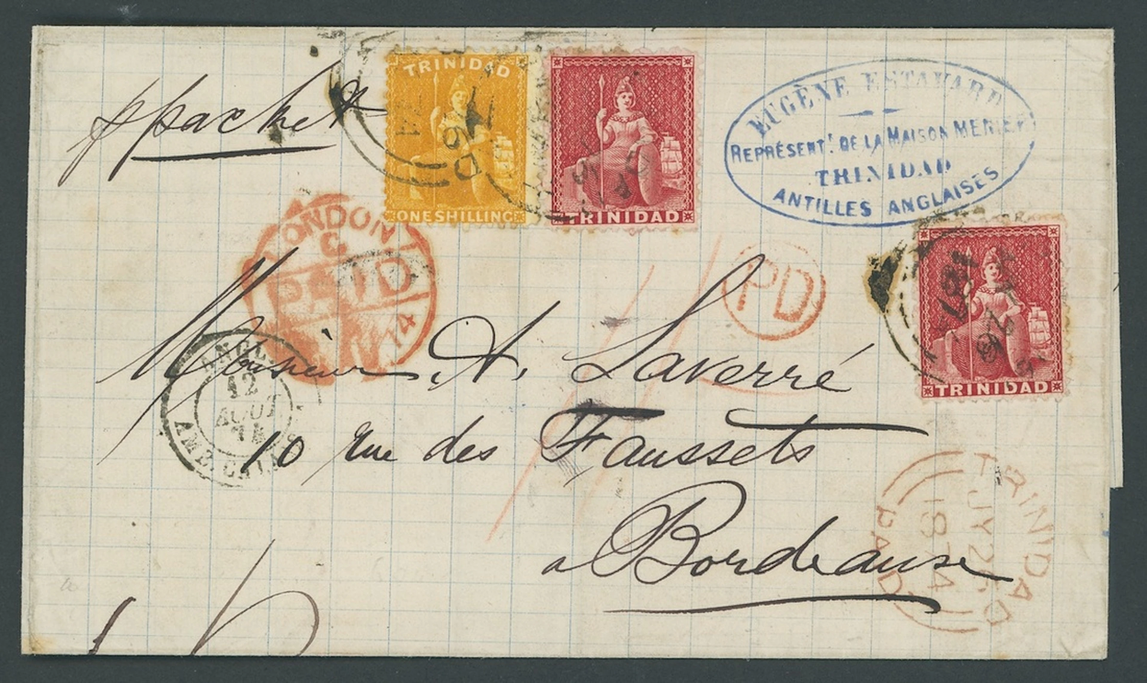 Trinidad Covers and Cancellations 1874 (26 July) double rate entire