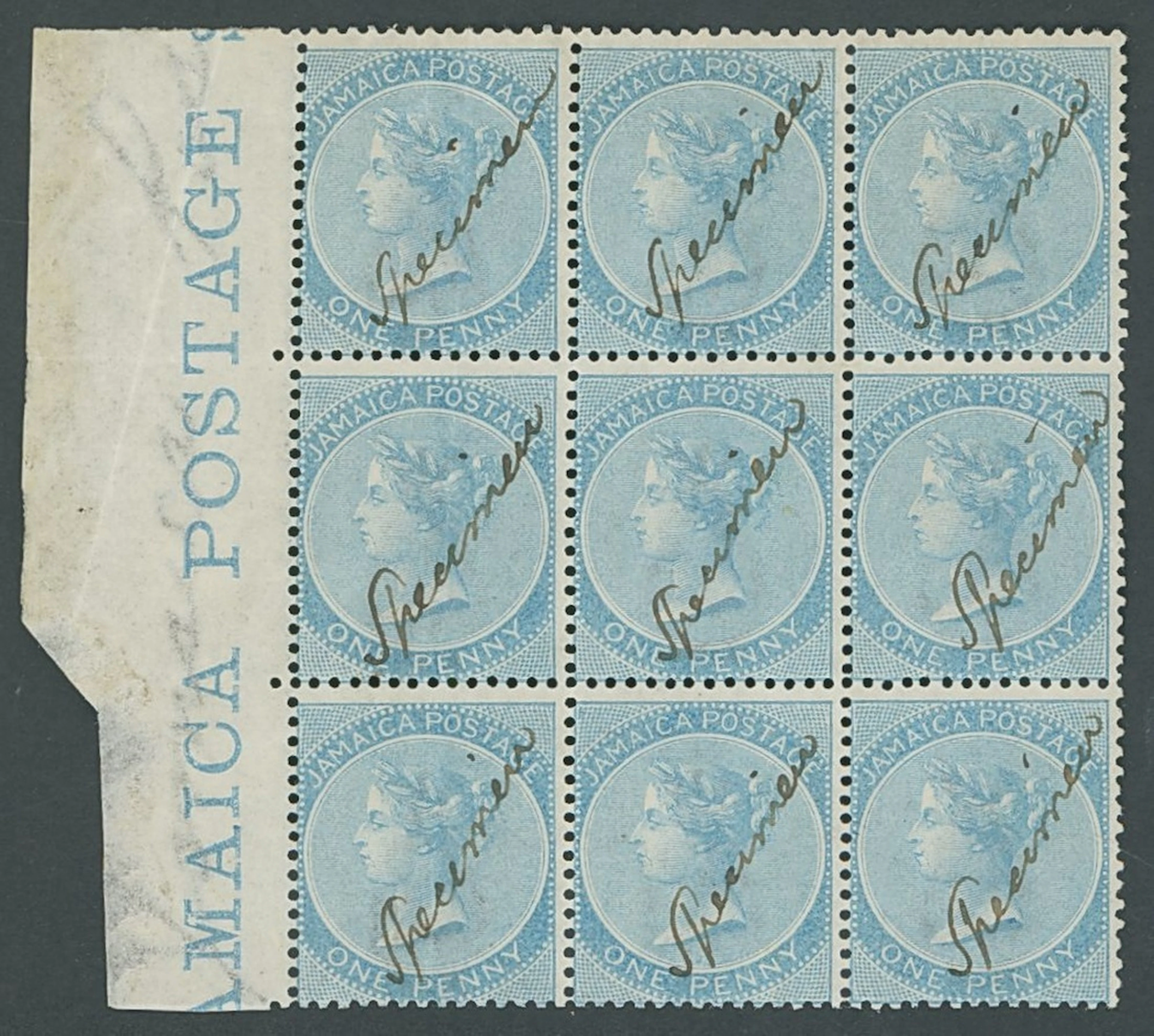 Jamaica 1860-70 Watermark Pineapple Specimen Stamps 1d. pale blue