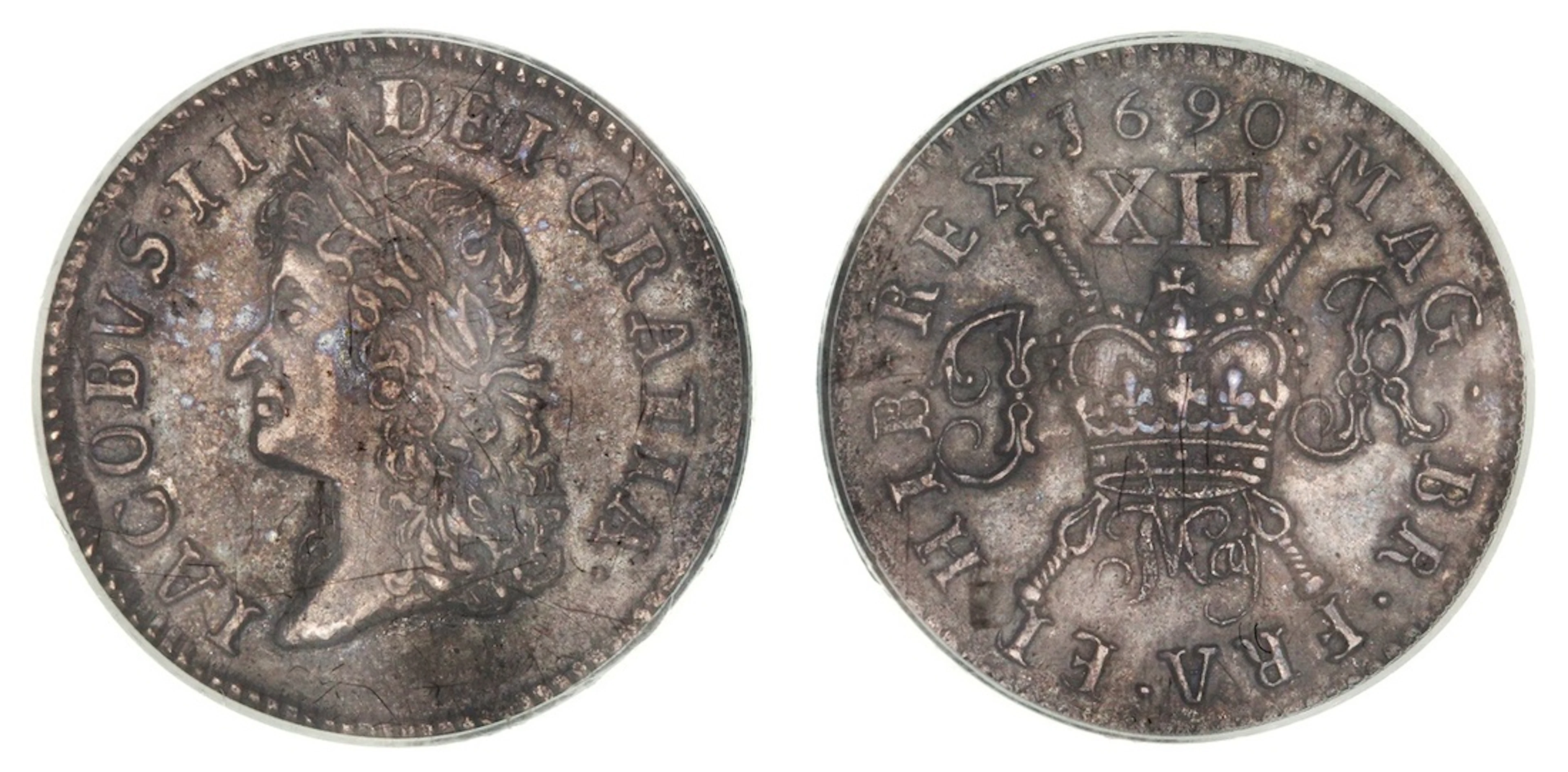 PCGS AU55 | Irish Civil War, James II (1685-1691), Silver Proof 'Gunmoney'