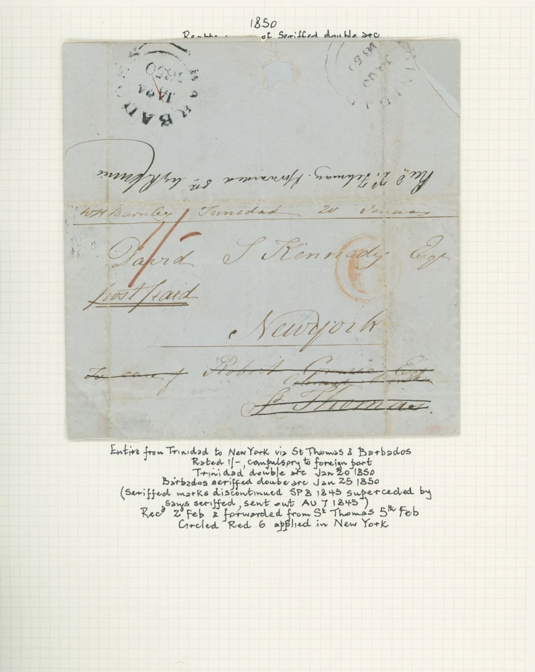 Barbados Early Letters and Handstamps 1850 (15 Jan.) entire letter