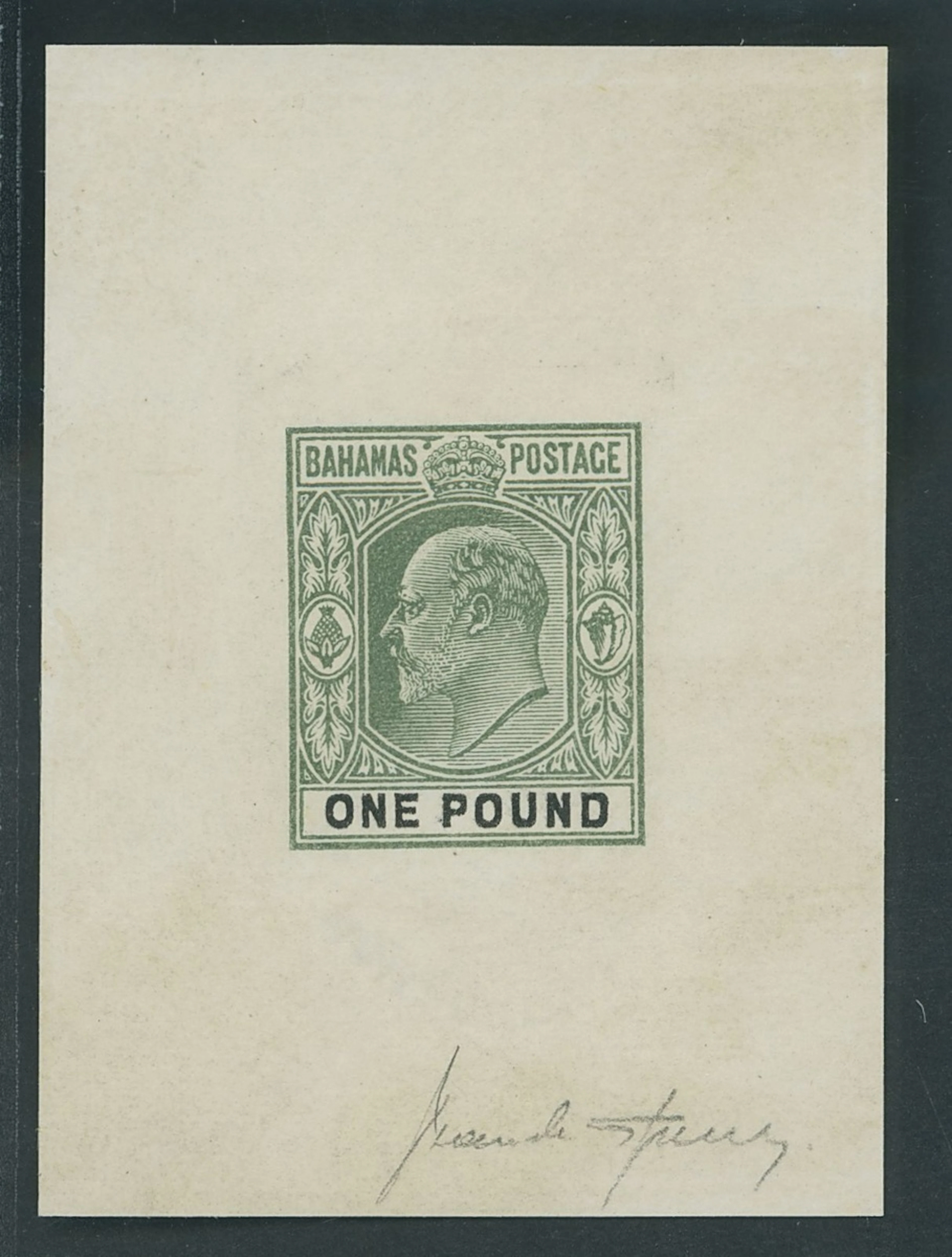 Bahamas Sperati Die Proof 1902-07 £1 value in green and black on white