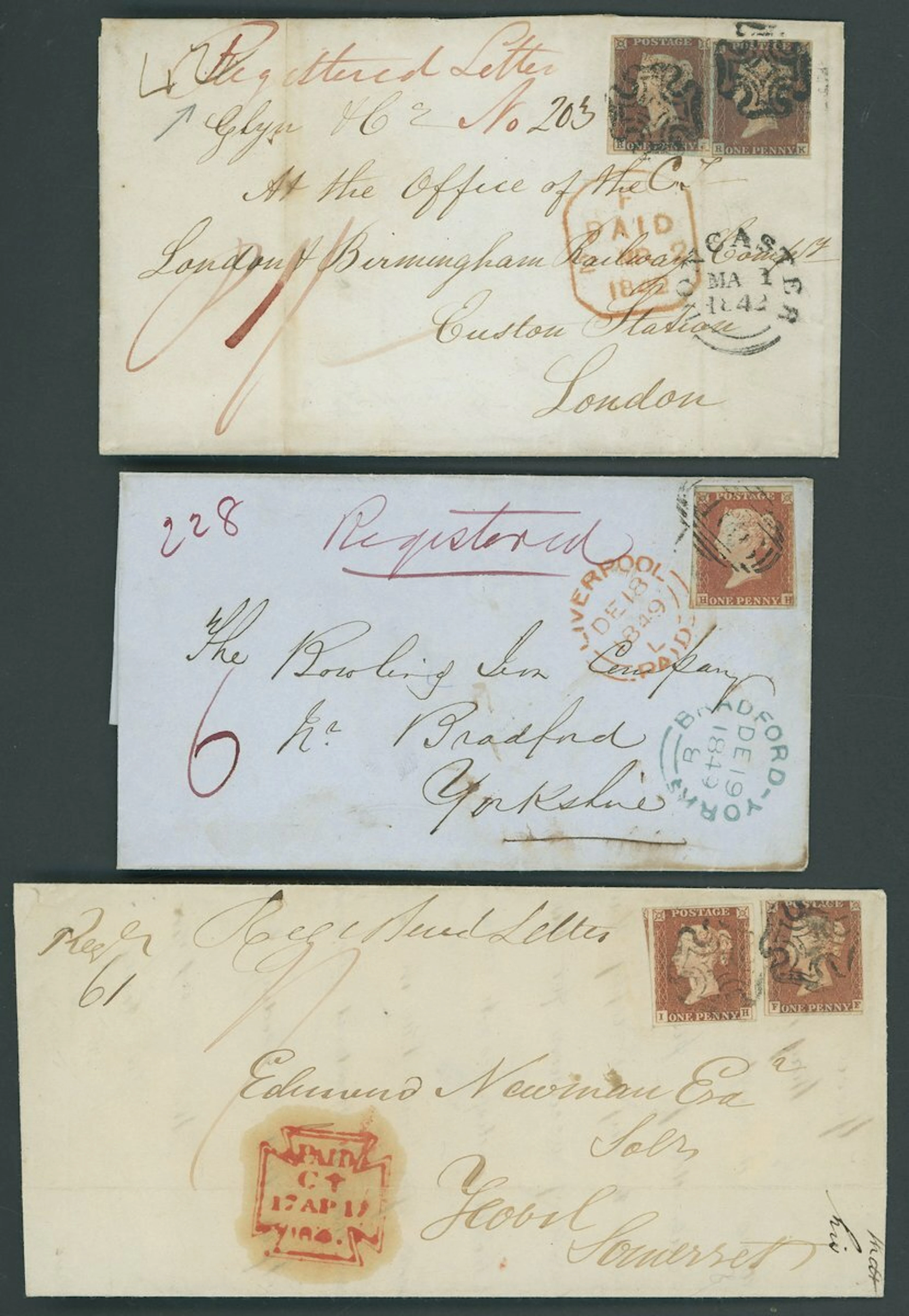 Great Britain Registered Mail 1842-51 a selection with two 1/- rate