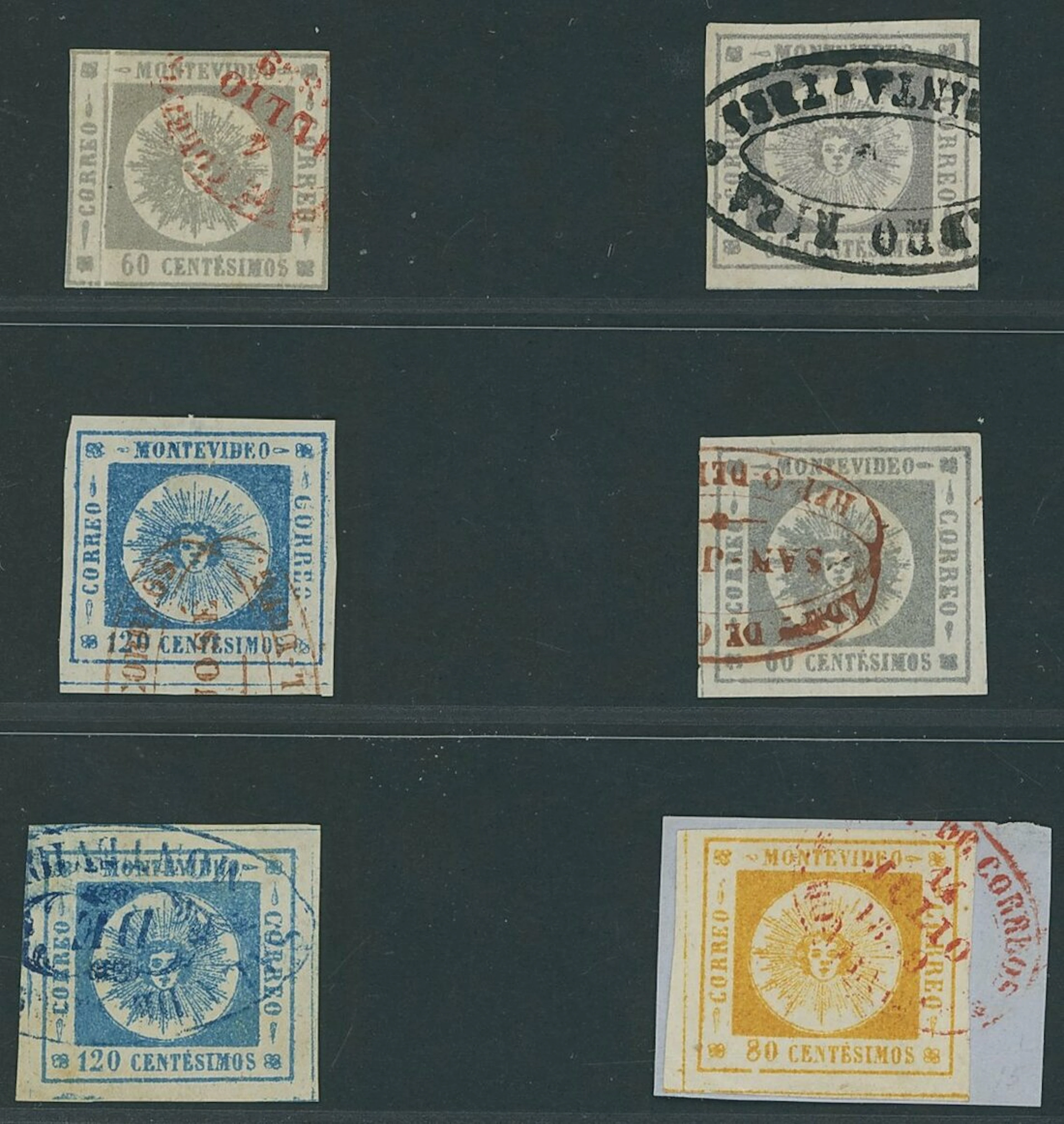 Uruguay 1859 Thin Figures of Value A used selection (6), comprising
