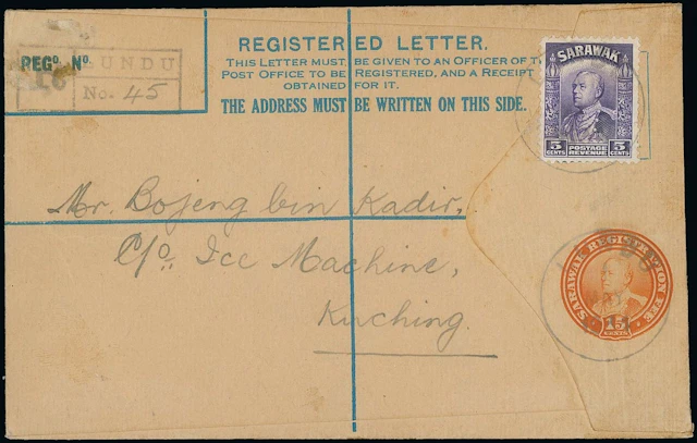 Sarawak Postal Stationery Registered Envelopes 1934 15c. 1934 (1 May)