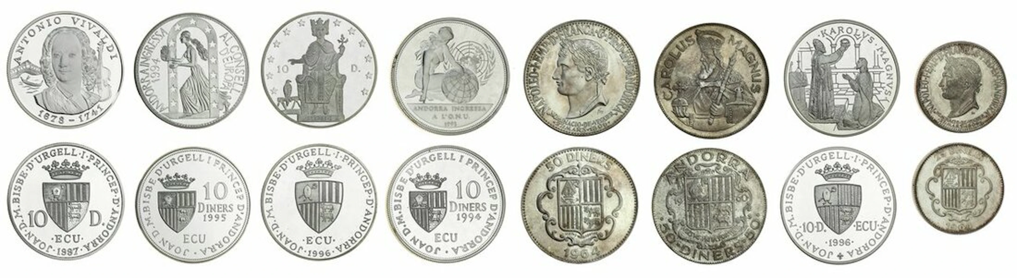 Andorra, Bishop Joan of Urgell, silver Proof Coins (8), including