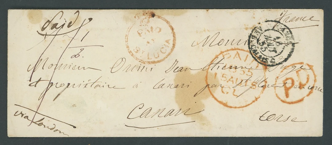St. Lucia Early Letters and Handstamps "paid/at/st lucia" Crowned