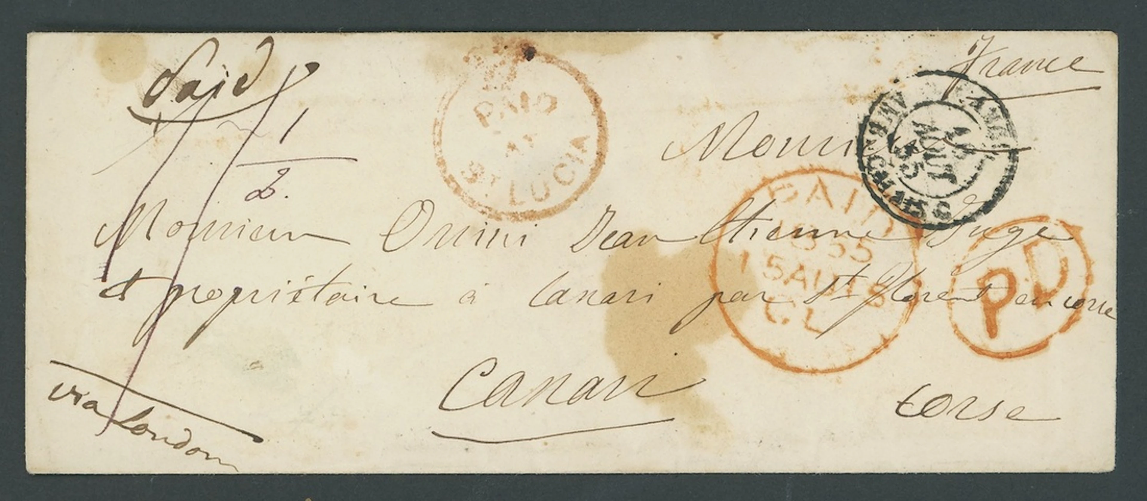 St. Lucia Early Letters and Handstamps "paid/at/st lucia" Crowned