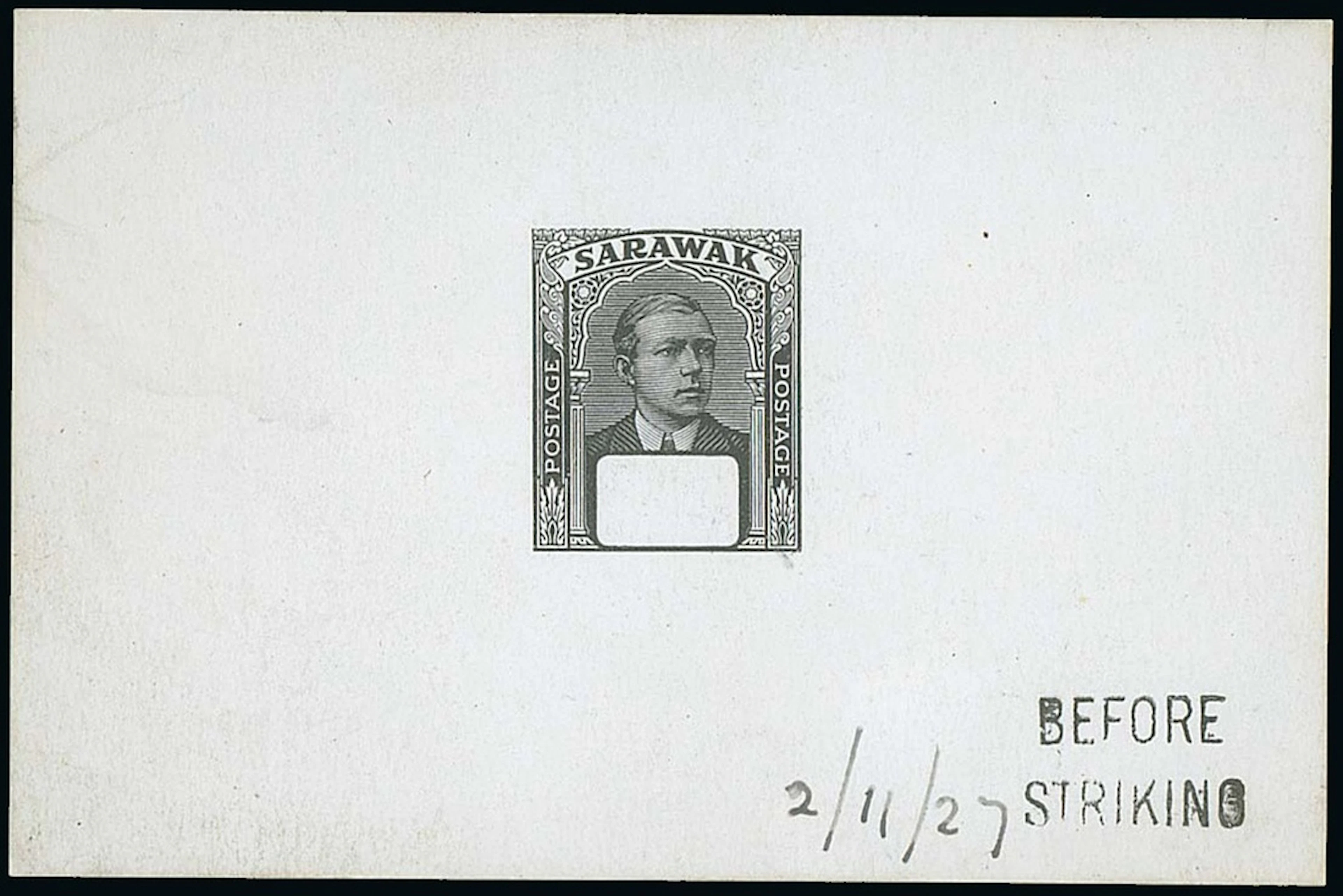 Sarawak 1928-29 Sir Chrles Vyner Brooke Die Proof Master with blank