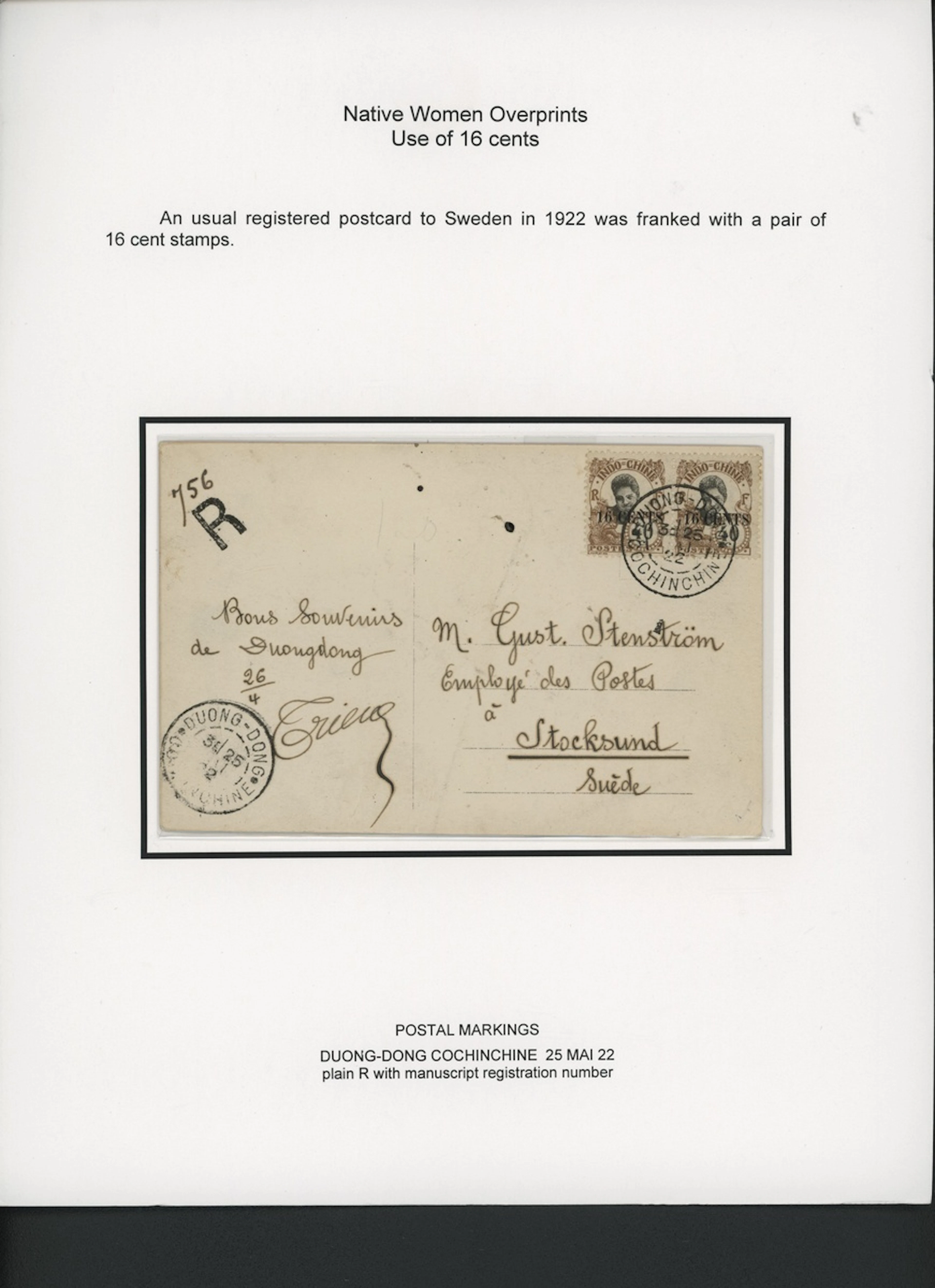 Indo-China French Indo-Chinese Post Office 1919 Native Women overprinted issue