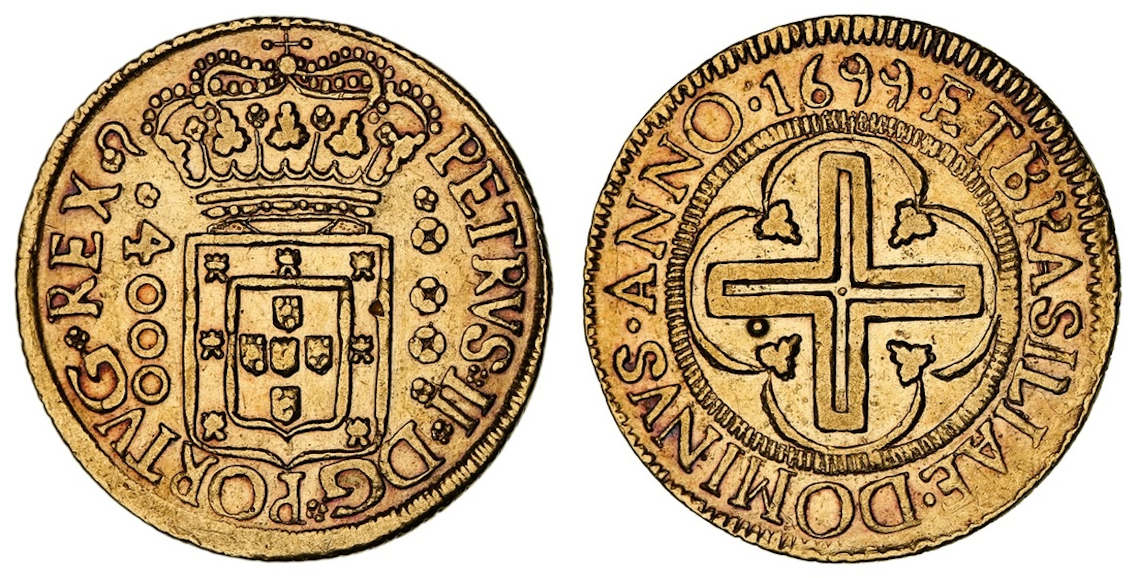 Second Portuguese Empire, Pedro II (1683-1706), Gold 4,000 Réis, 1699