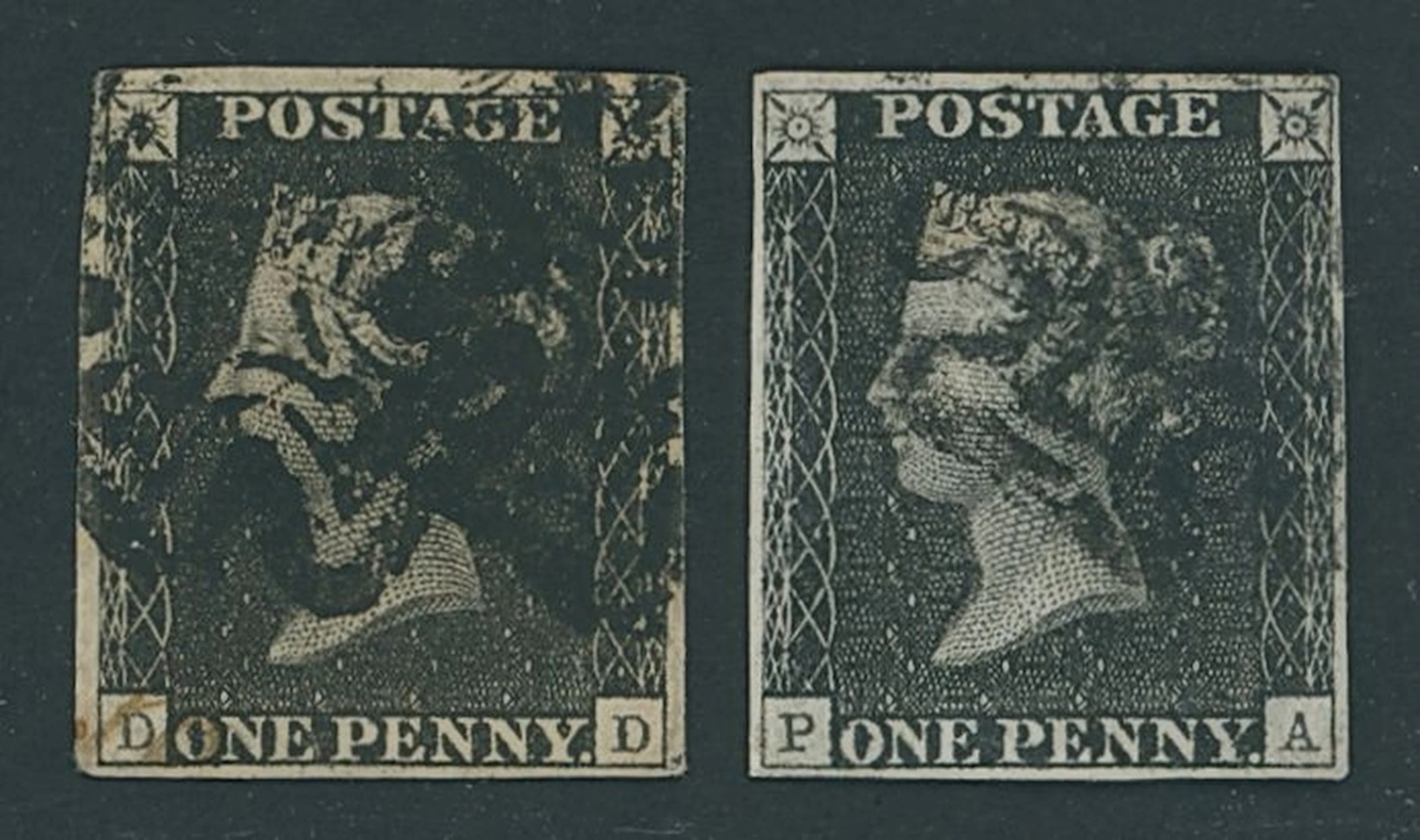 Great Britain 1840 One Penny Black Plate 5 DD, State 3, two strikes