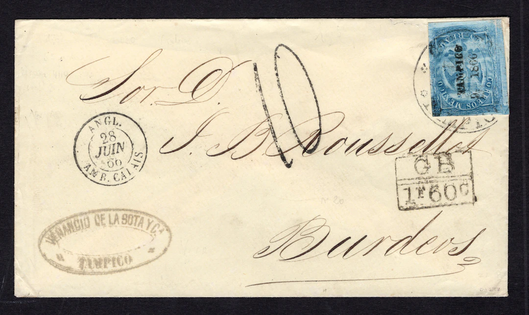 1864-1866 "Eagles" Tampico. 1r. Blue (Fifth Period, 9-1866), on a