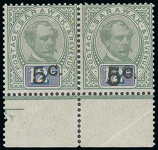 Sarawak 1889-92 Provisionals "5c" on 12c. green and blue horizontal