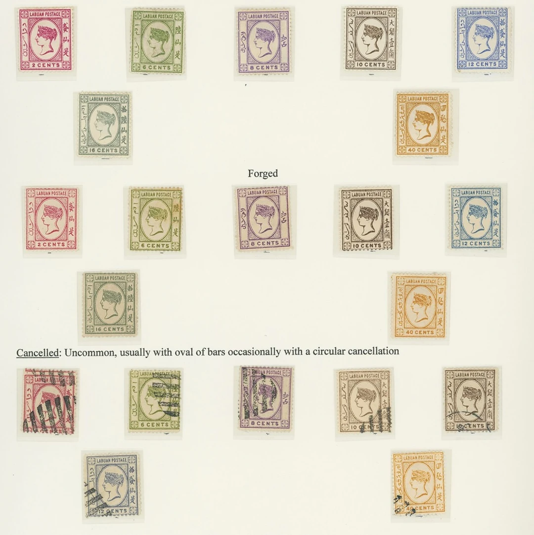 Labuan Forgeries A good range with engraved, typo and litho (including
