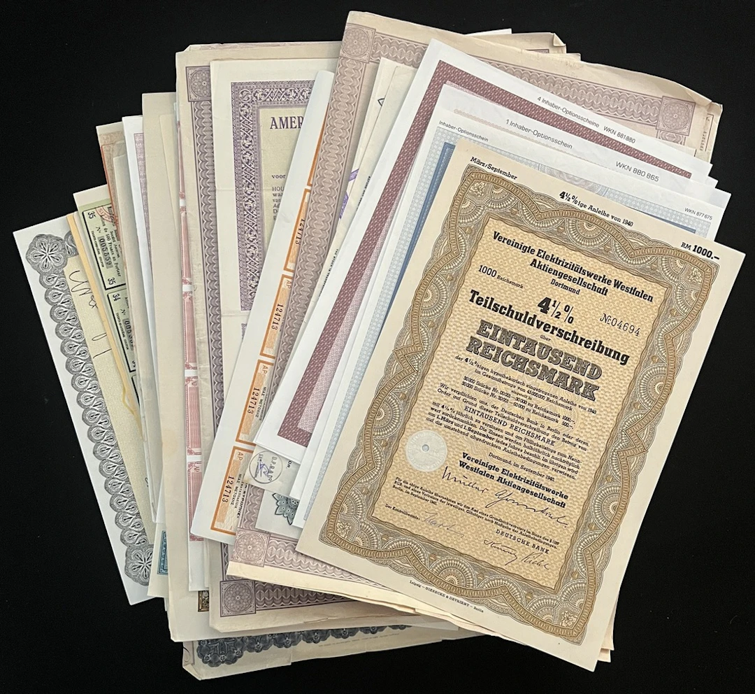 World stock and share certificates, a group of 60x, including Albania