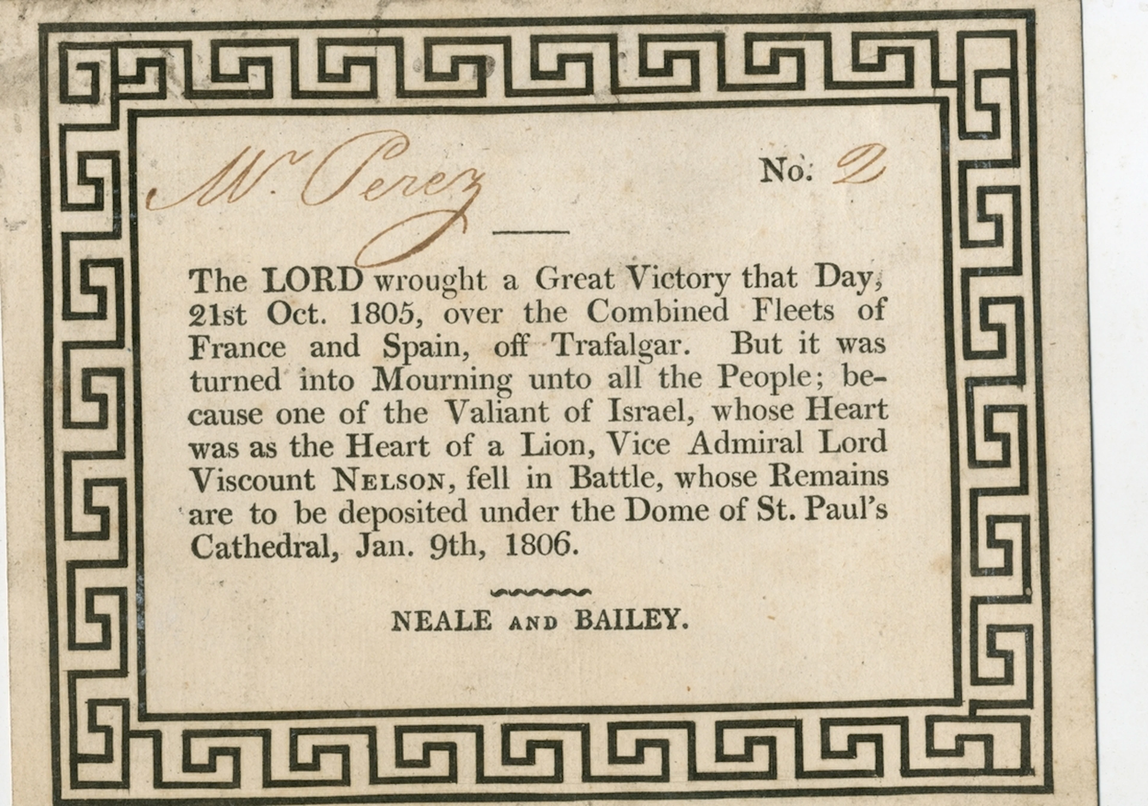 Ticket relating to the death and internment of Lord Nelson, potentially
