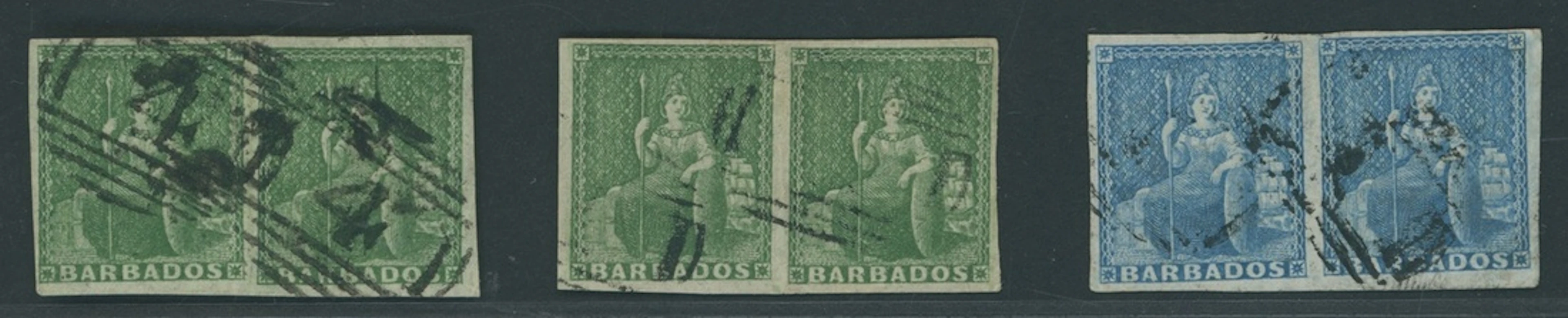 Barbados Britannia Issues 1855-58 white paper, imperf (½d.) yellow-green
