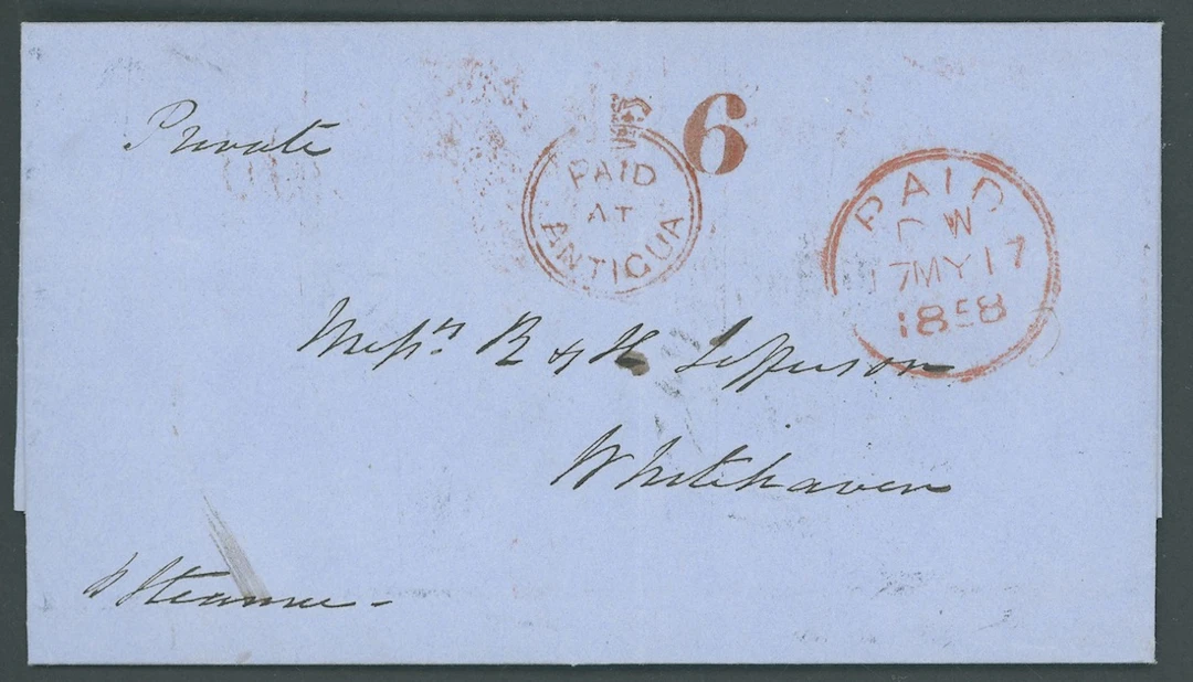 Antigua 1858 (29 April) entire letter to Whitehaven, marked "Private"