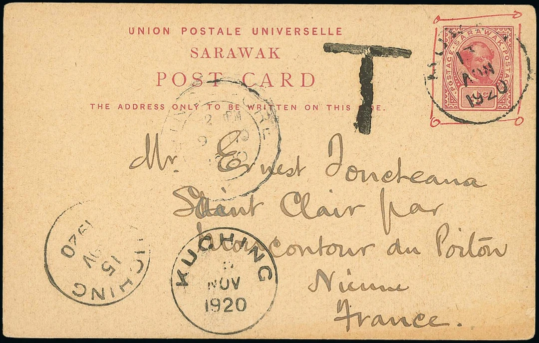 Sarawak Postal Stationery Postcards 1905 4c. 1920 (13 Nov.) used to