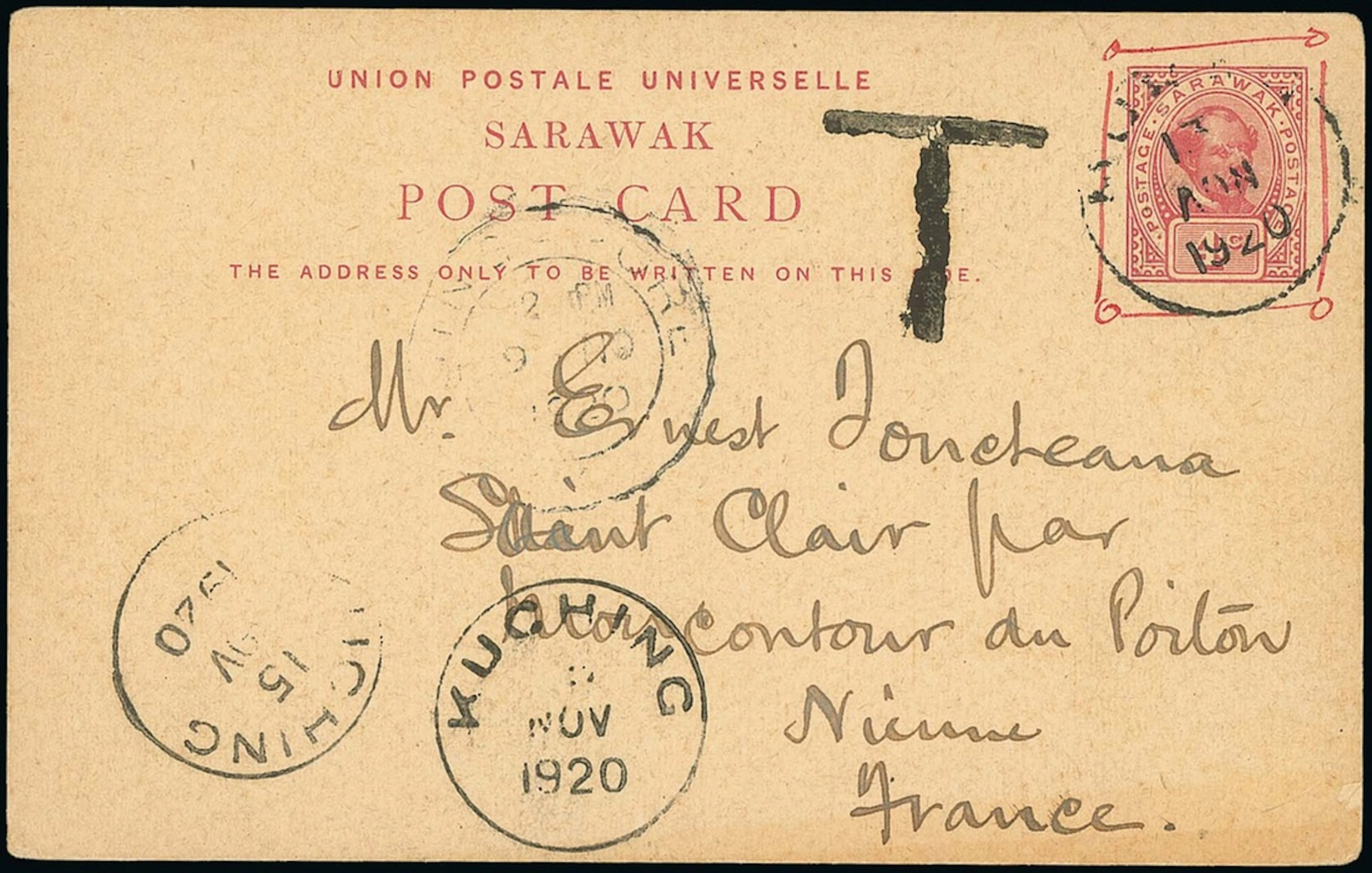 Sarawak Postal Stationery Postcards 1905 4c. 1920 (13 Nov.) used to