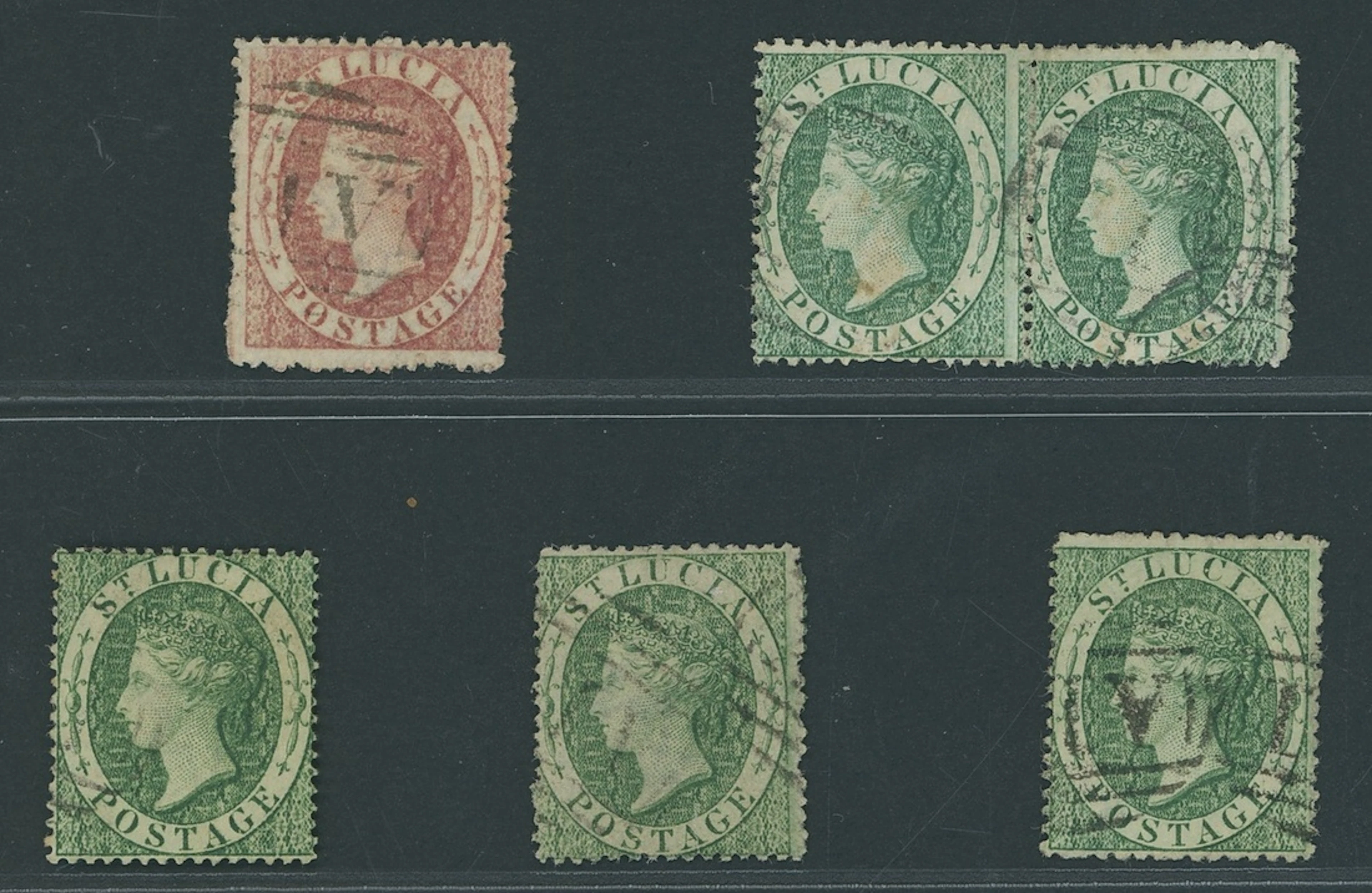 St. Lucia 1860 watermark Small Star, 1d. and 6d. pair and singles