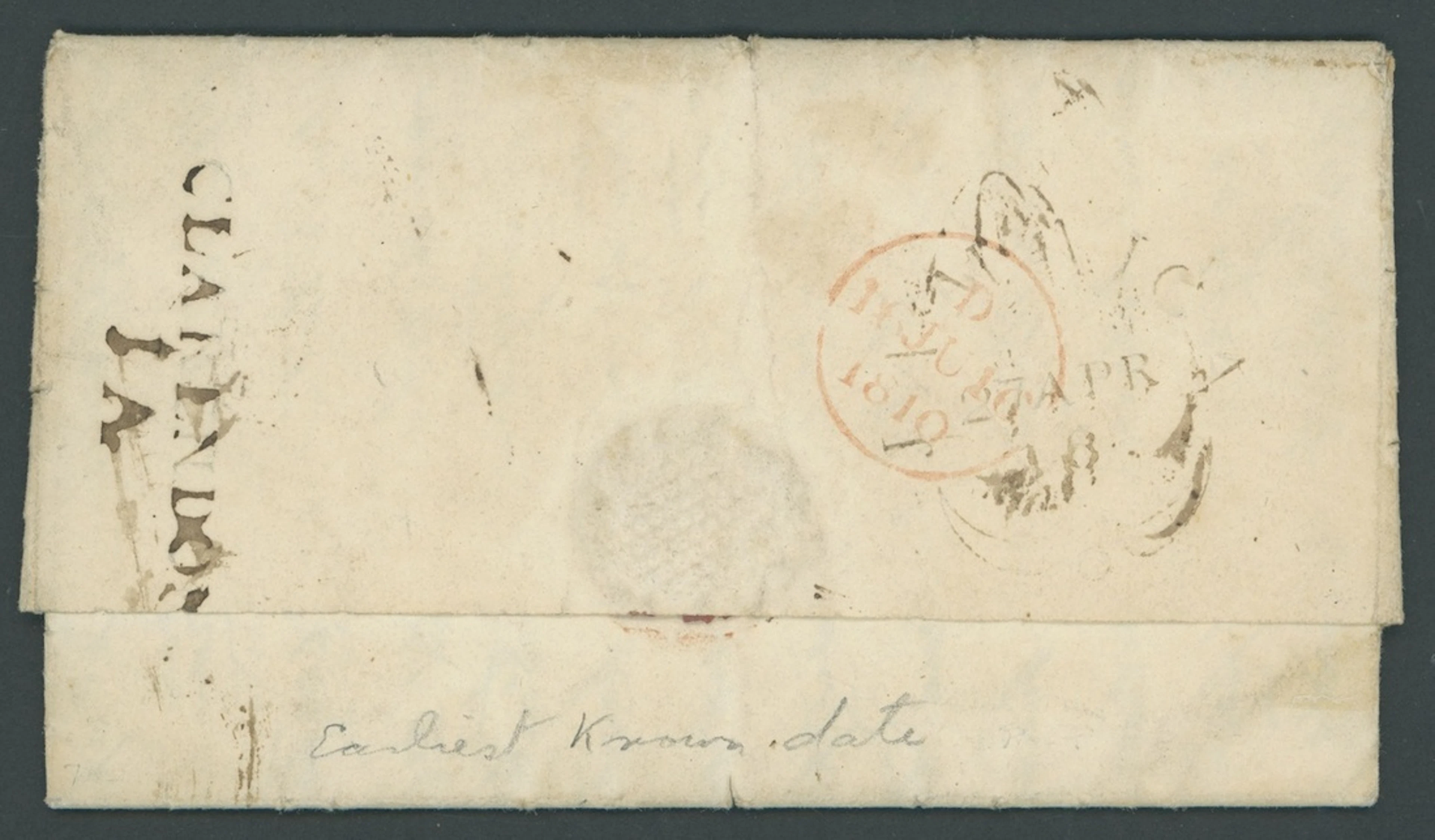 Jamaica The Post Town Straight-Line Handstamps 1810 (27 Apr.) entire