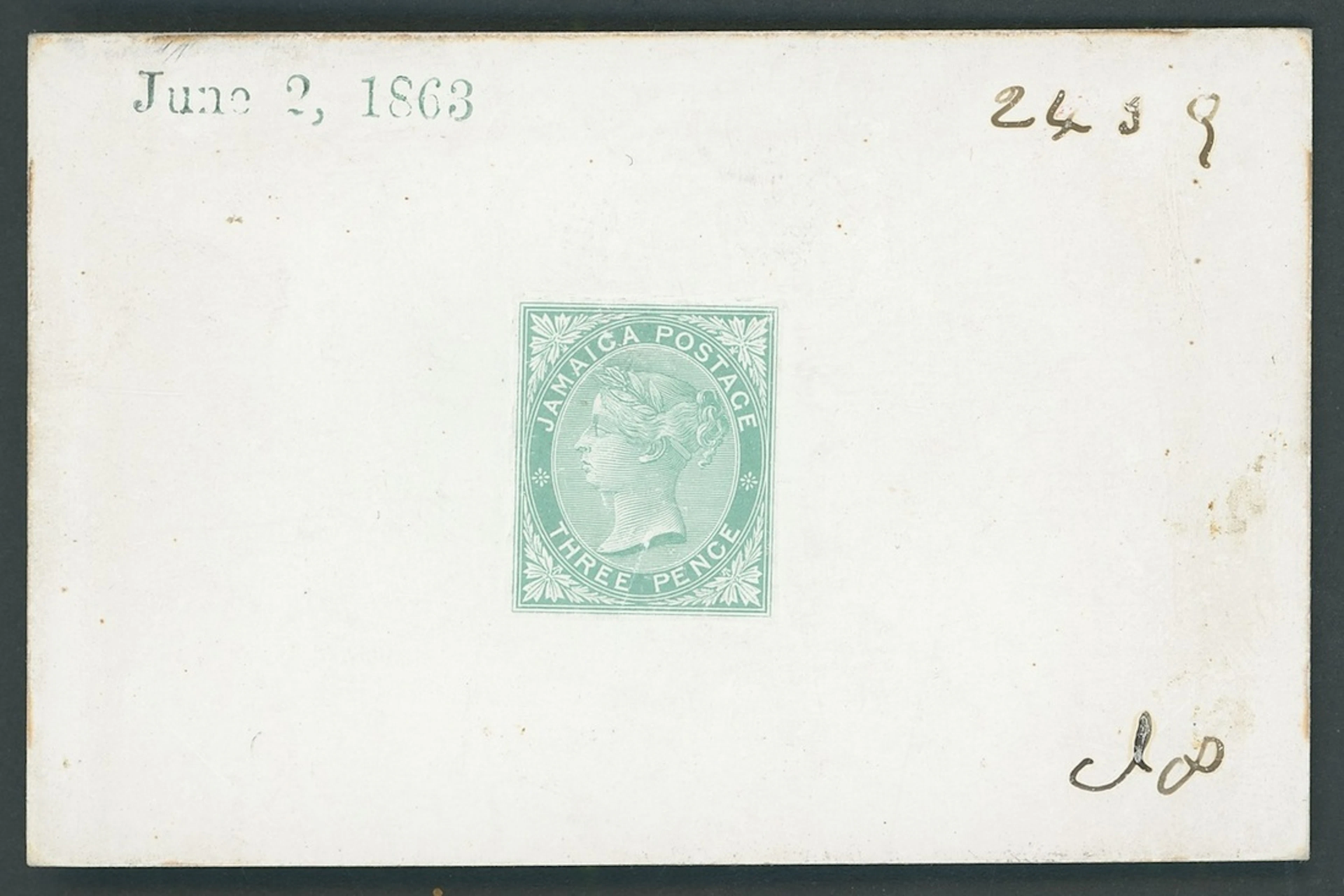 Jamaica 1860-70 Watermark Pineapple Die Proofs 3d. State 4 (short