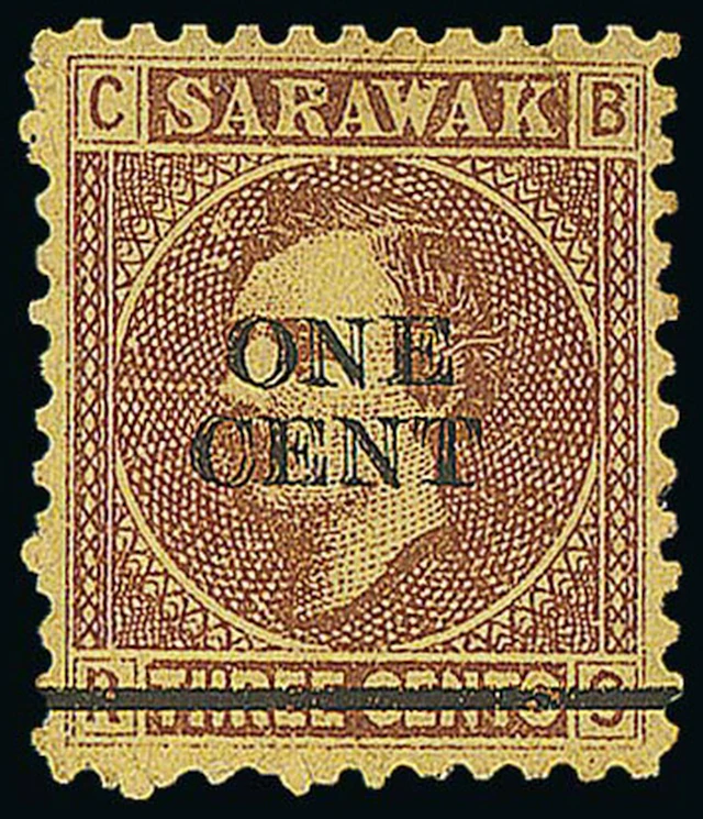 Sarawak 1892 (23 May) 1c. on 3c. Provisional "one/cent" on 3c. brown