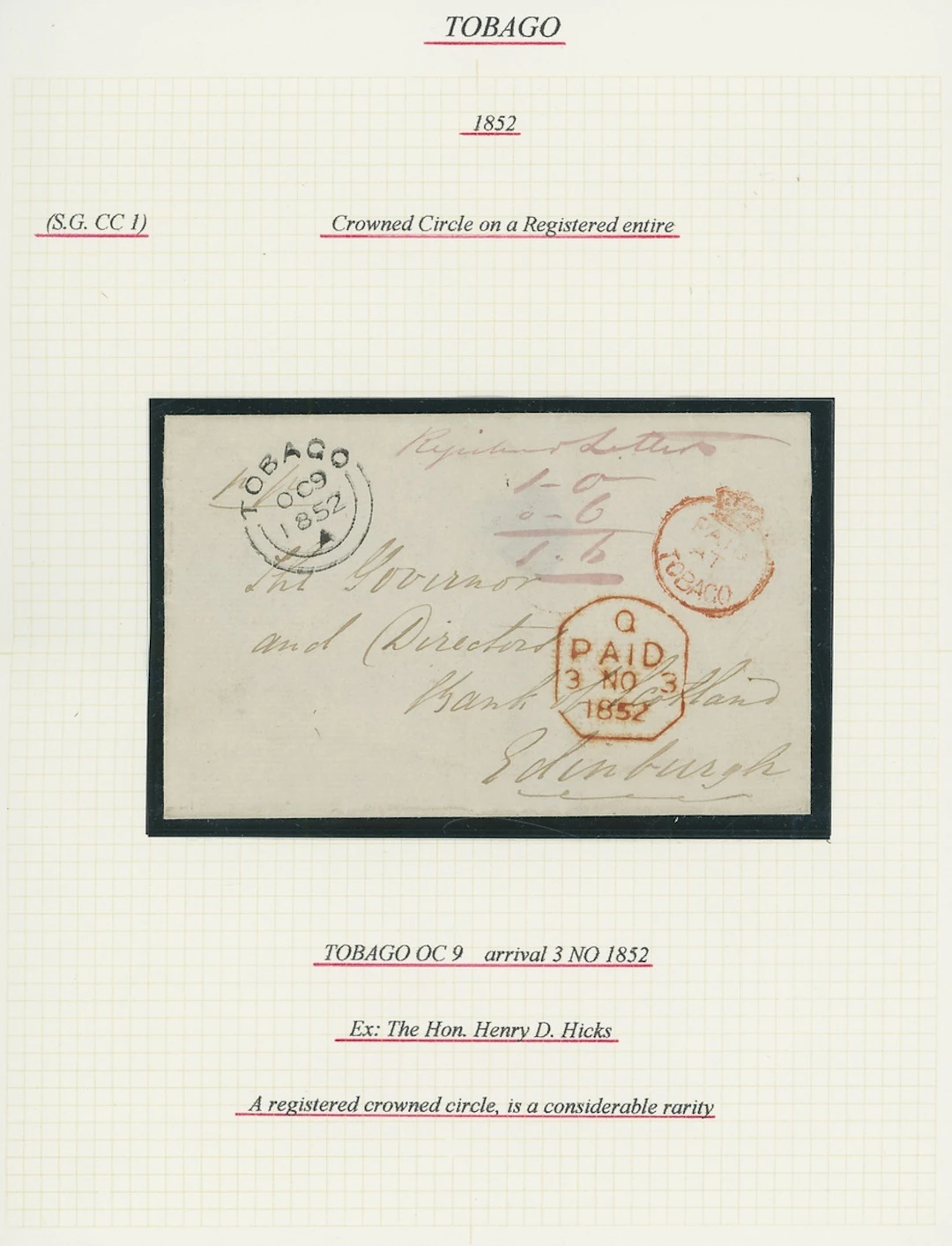 Tobago 1852 (9 Oct.) entire to Edinburgh, marked "Registered Letter"