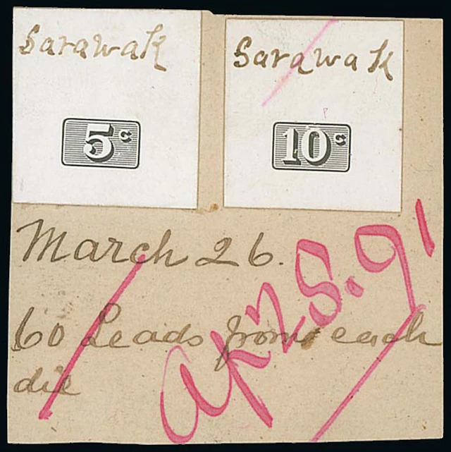 Sarawak 1888-97 "postage & revenue" Issue Die Proofs 5c. and 10c.