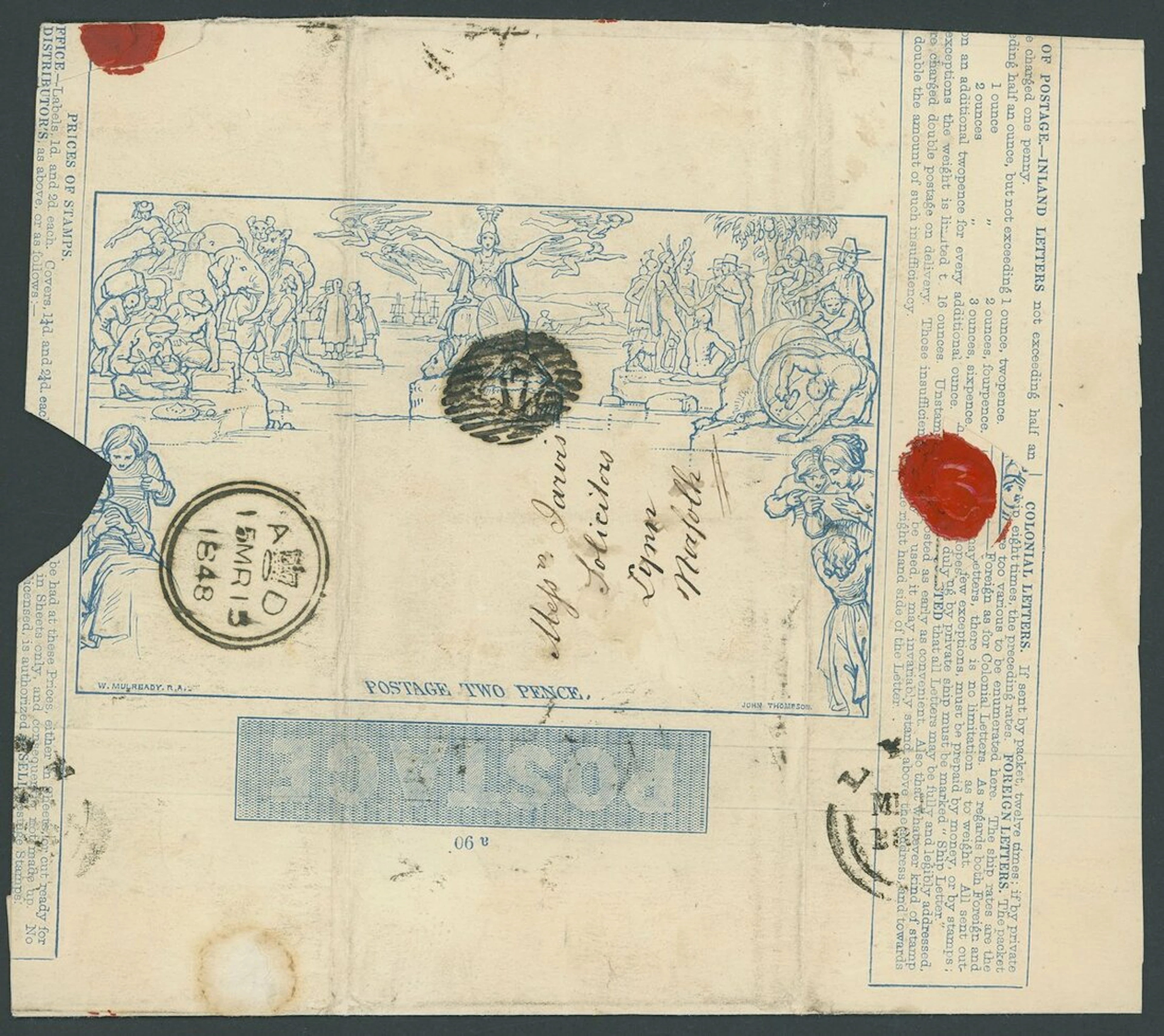 Great Britain 1840 Mulready Two Pence Lettersheet a90, 1848 (15 Mar.)
