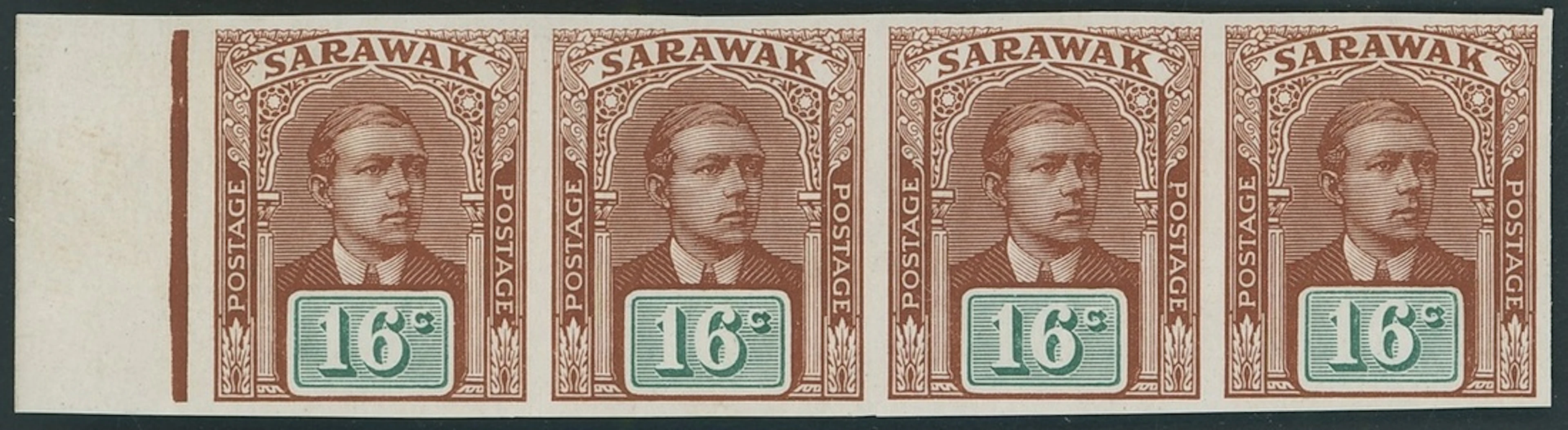 Sarawak 1918 Sir Charles Vyner Brooke Imperforate Plate Proofs 16c.