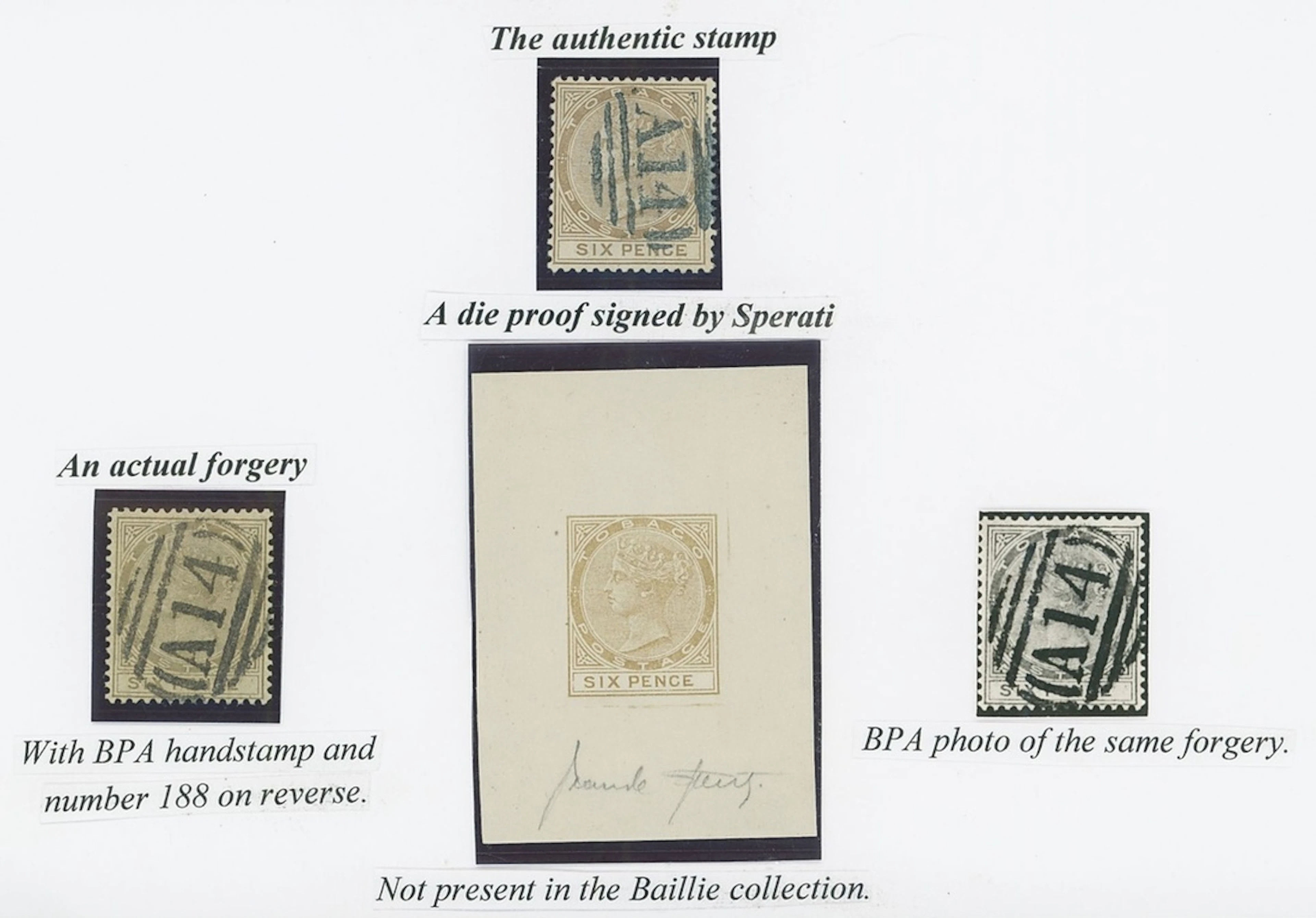 Tobago Sperati Die Proofs 1884 6d. stone, signed in pencil; also the