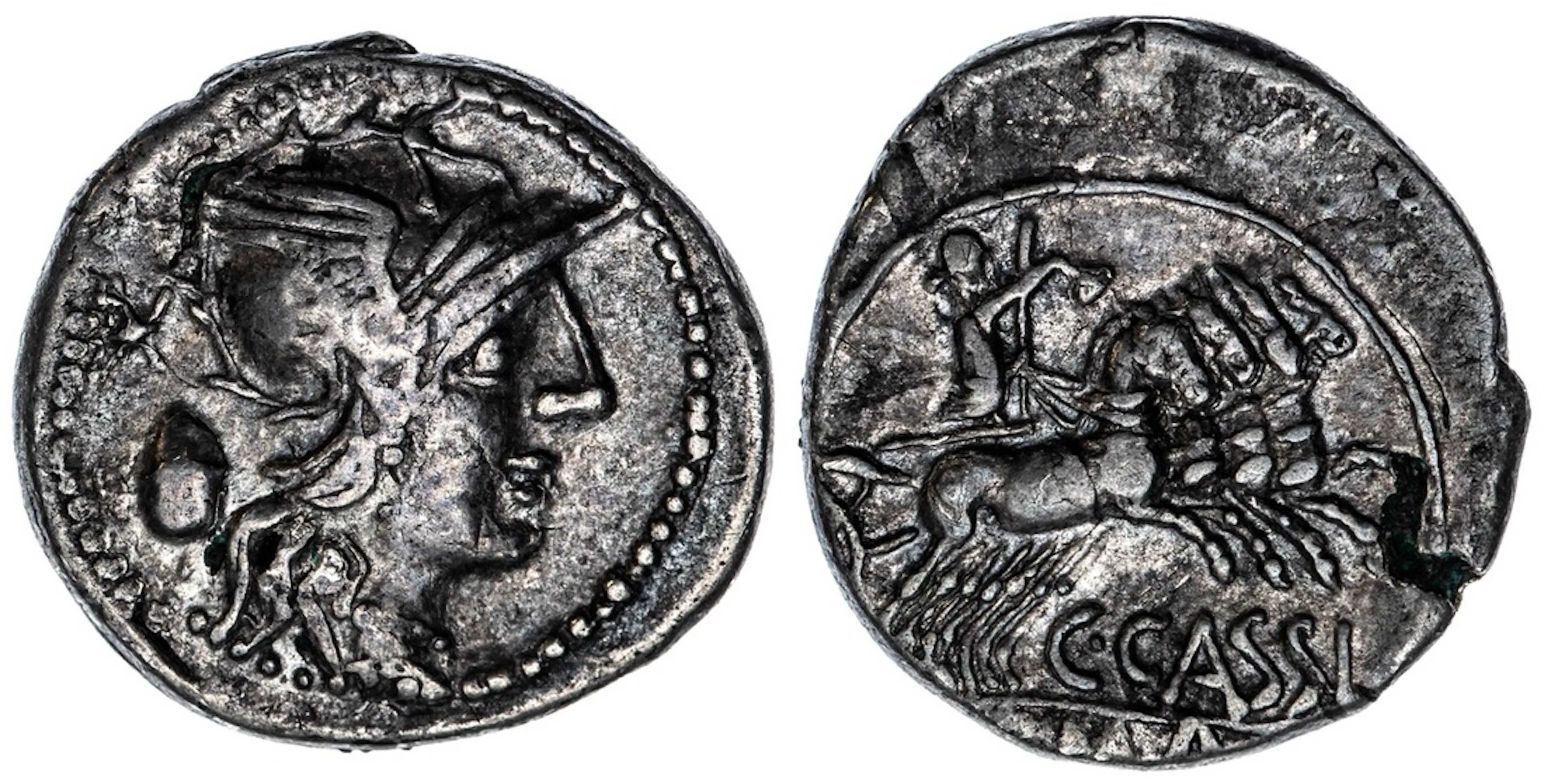 Roman Republic, C. Cassius Longinus, Fourrée Denarius, struck c. 126