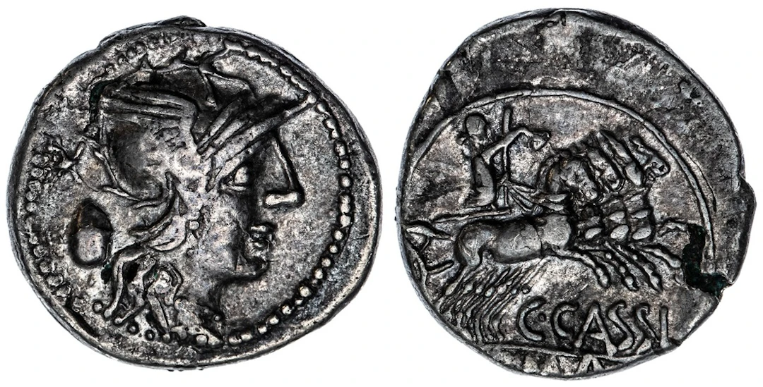 Roman Republic, C. Cassius Longinus, Fourrée Denarius, struck c. 126