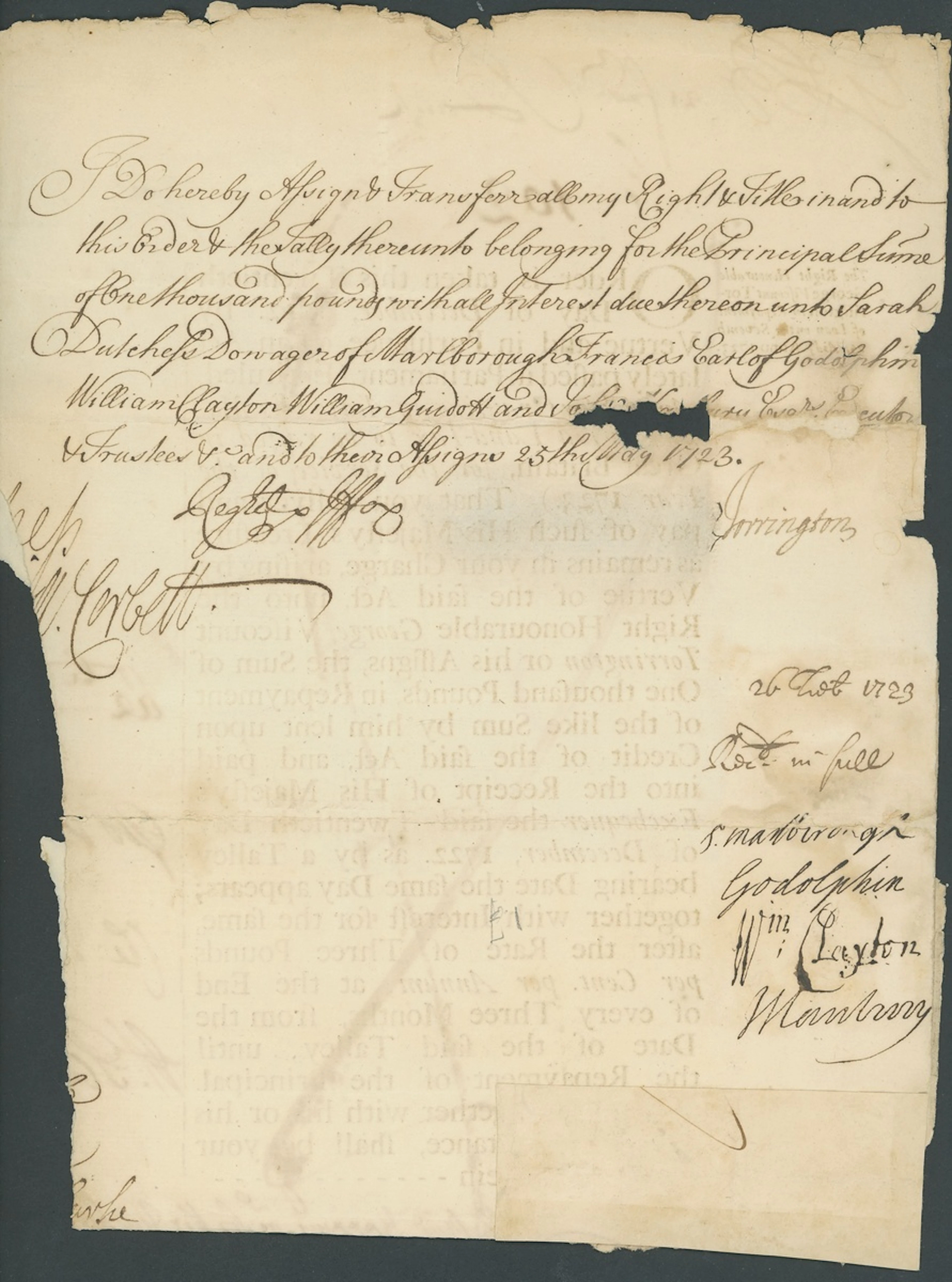 England 18th Century Sarah, Duchess of Marlborough A pair of documents