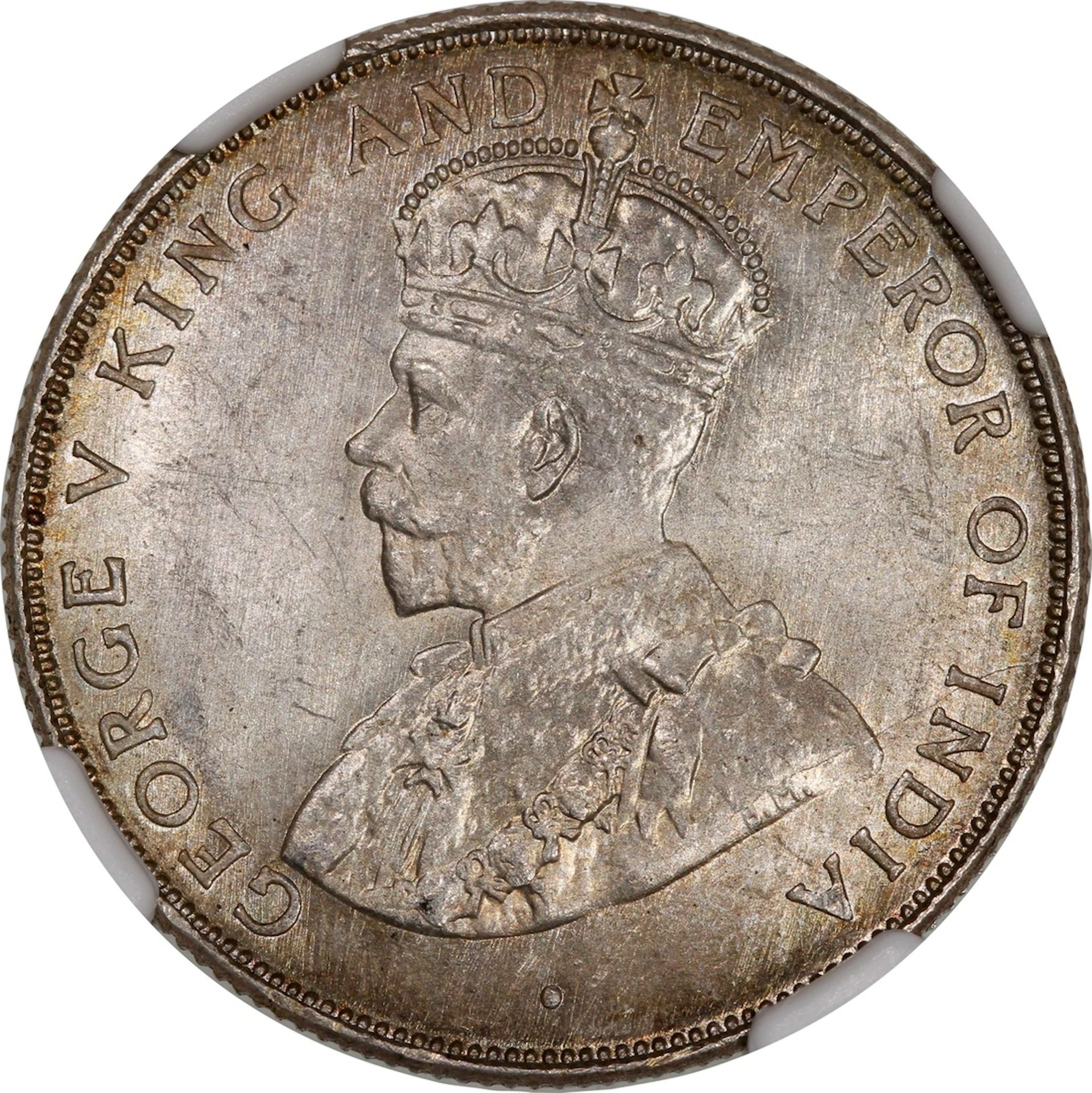 Straits Settlements, [NGC MS63] silver 50 cents, 1920, Dot below bust variety