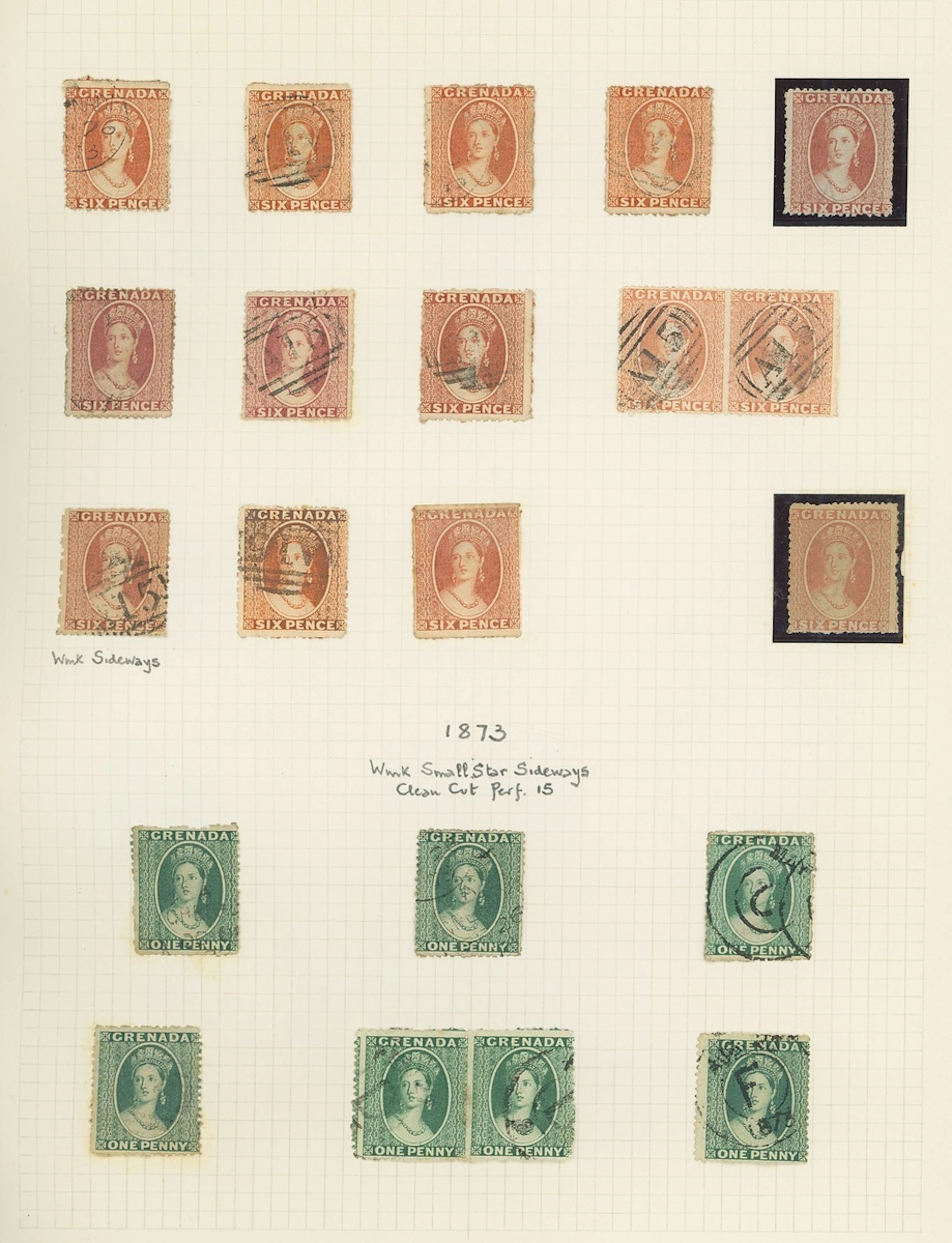 Grenada Issued Stamps 1863-71 watermark Small Star, rough perf 14