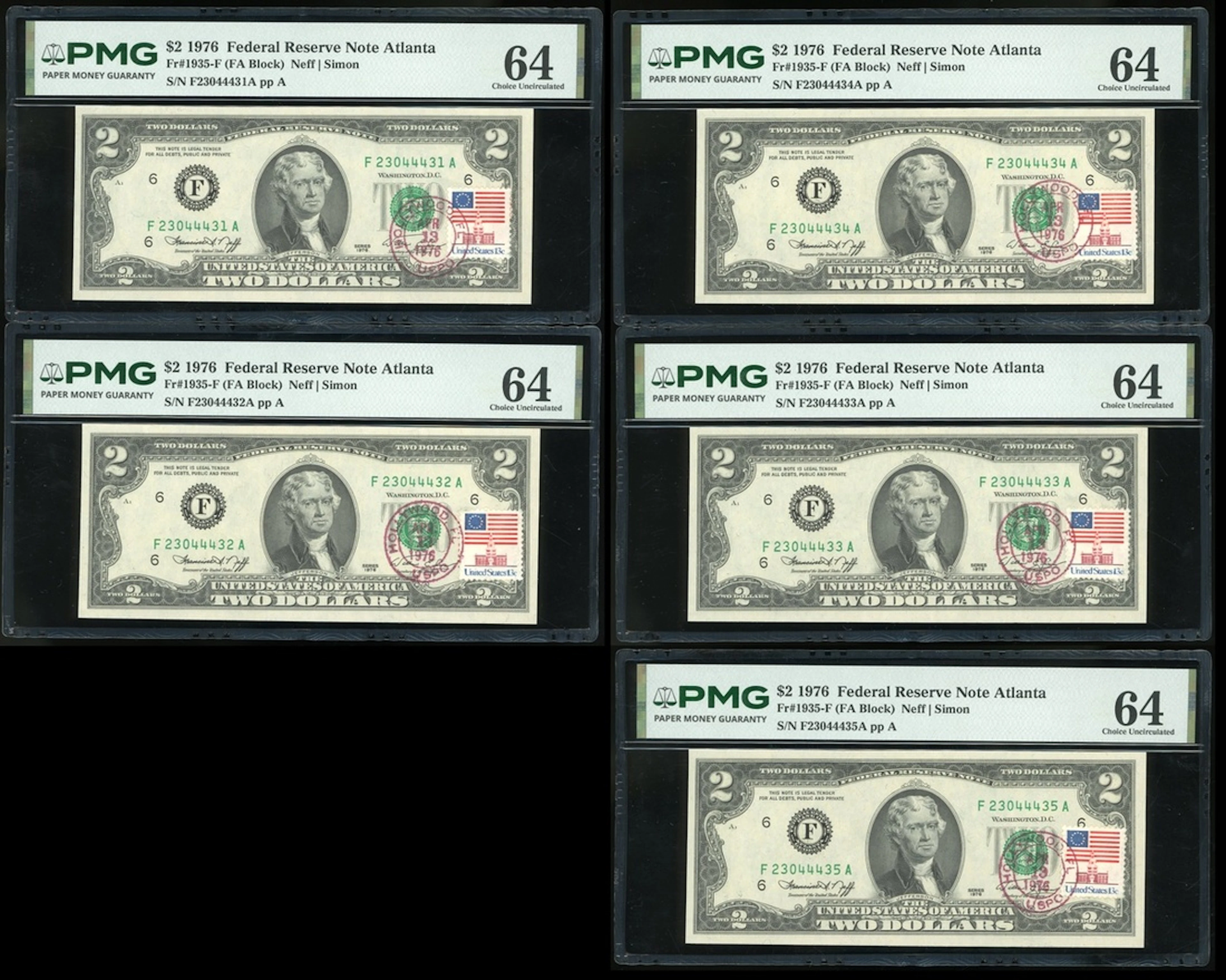 United States, Federal Reserve Note Atlanta, consecutive $2 (5), 1976