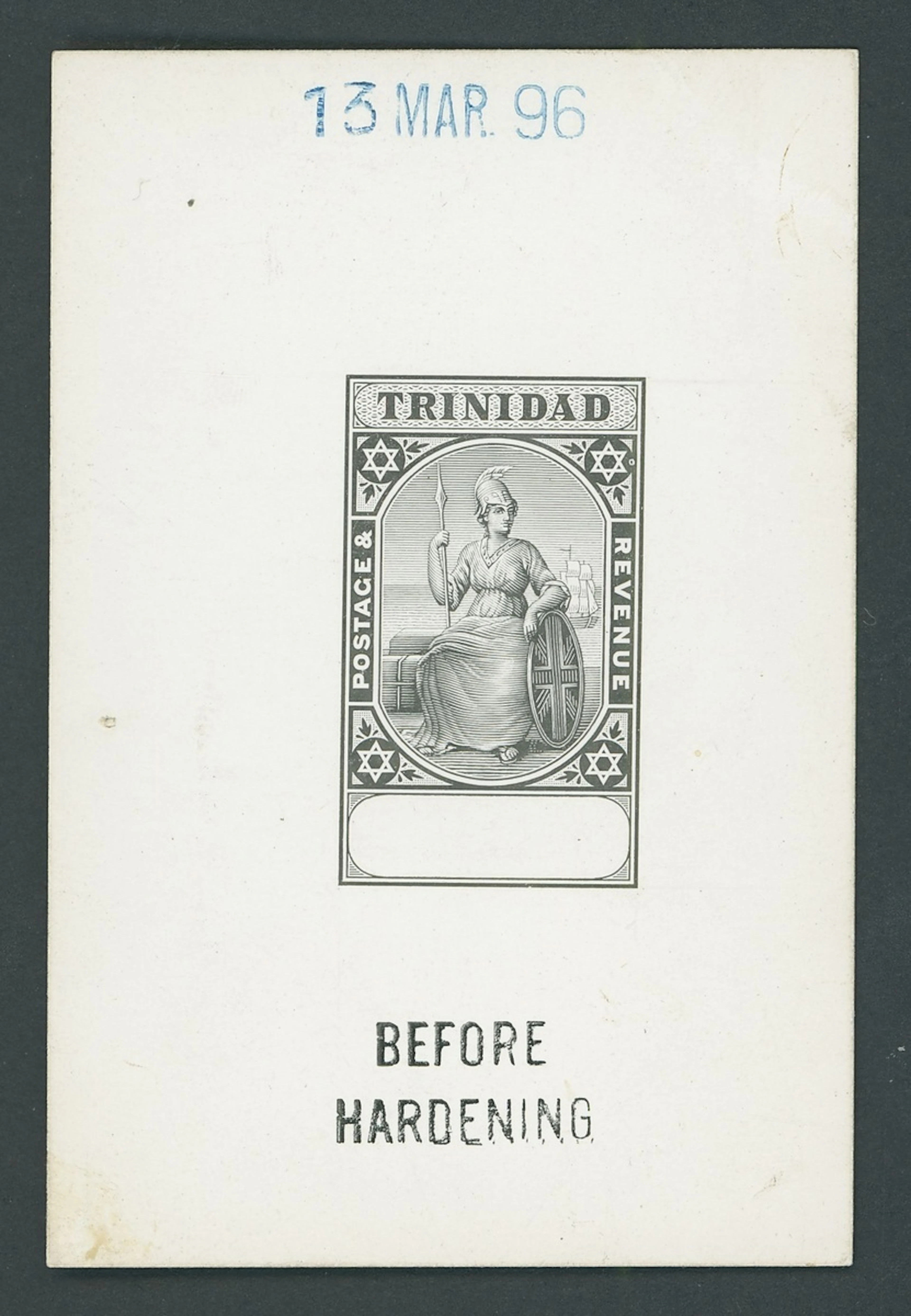 Trinidad 1896-1900 master die proof of the large format design in