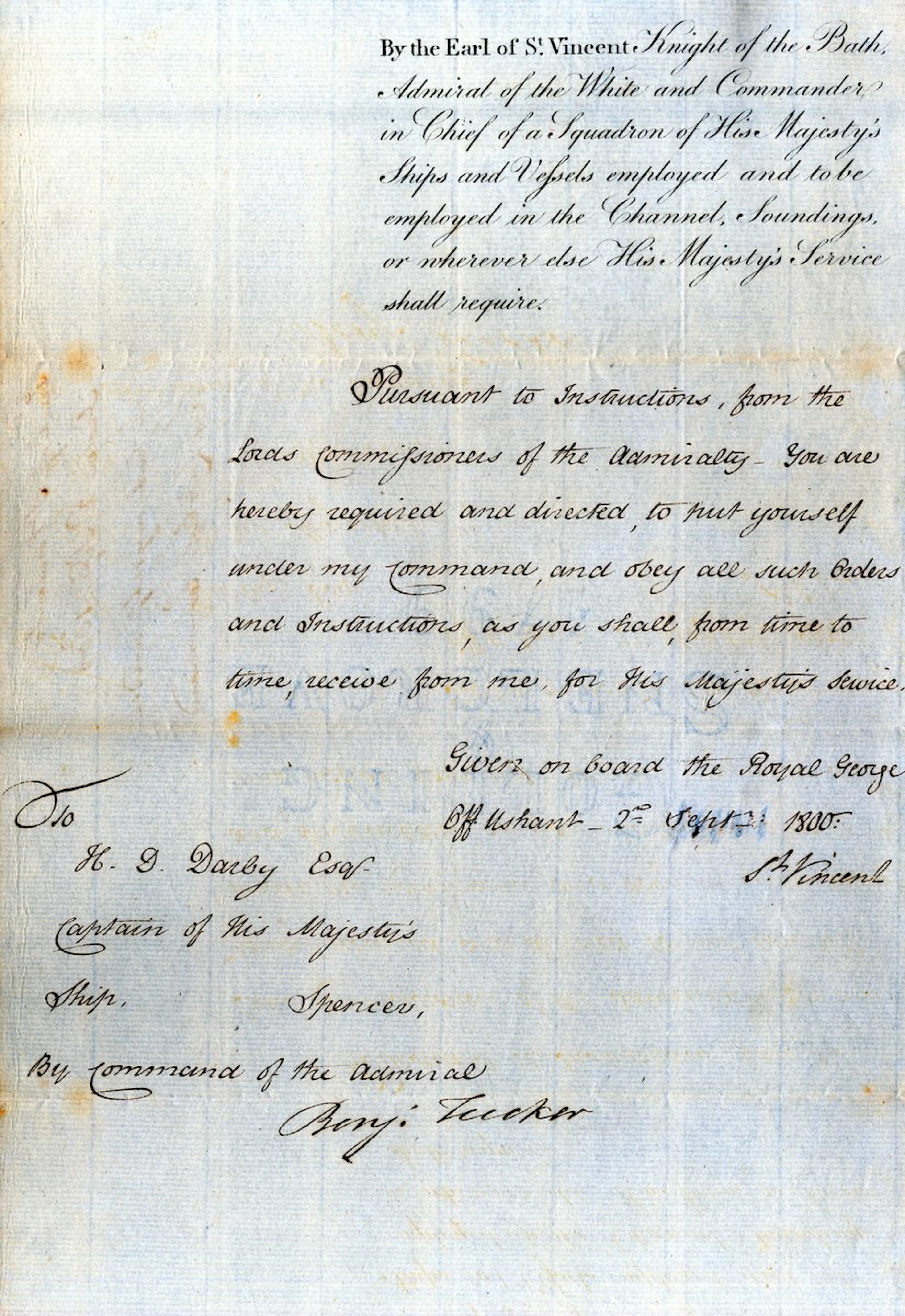 Admiral John Jervis, Earl St Vincent, a collection of letters and