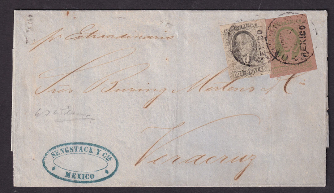 1861 "Hidalgos" Mexico District. 2r. Black on Rose and 8r. Green on